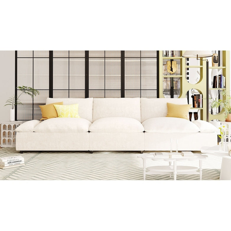 Grand canapé 3 places en polyester de 119,5 pouces avec 2 unités de rangement et pieds en bois d'hévéa pour le salon