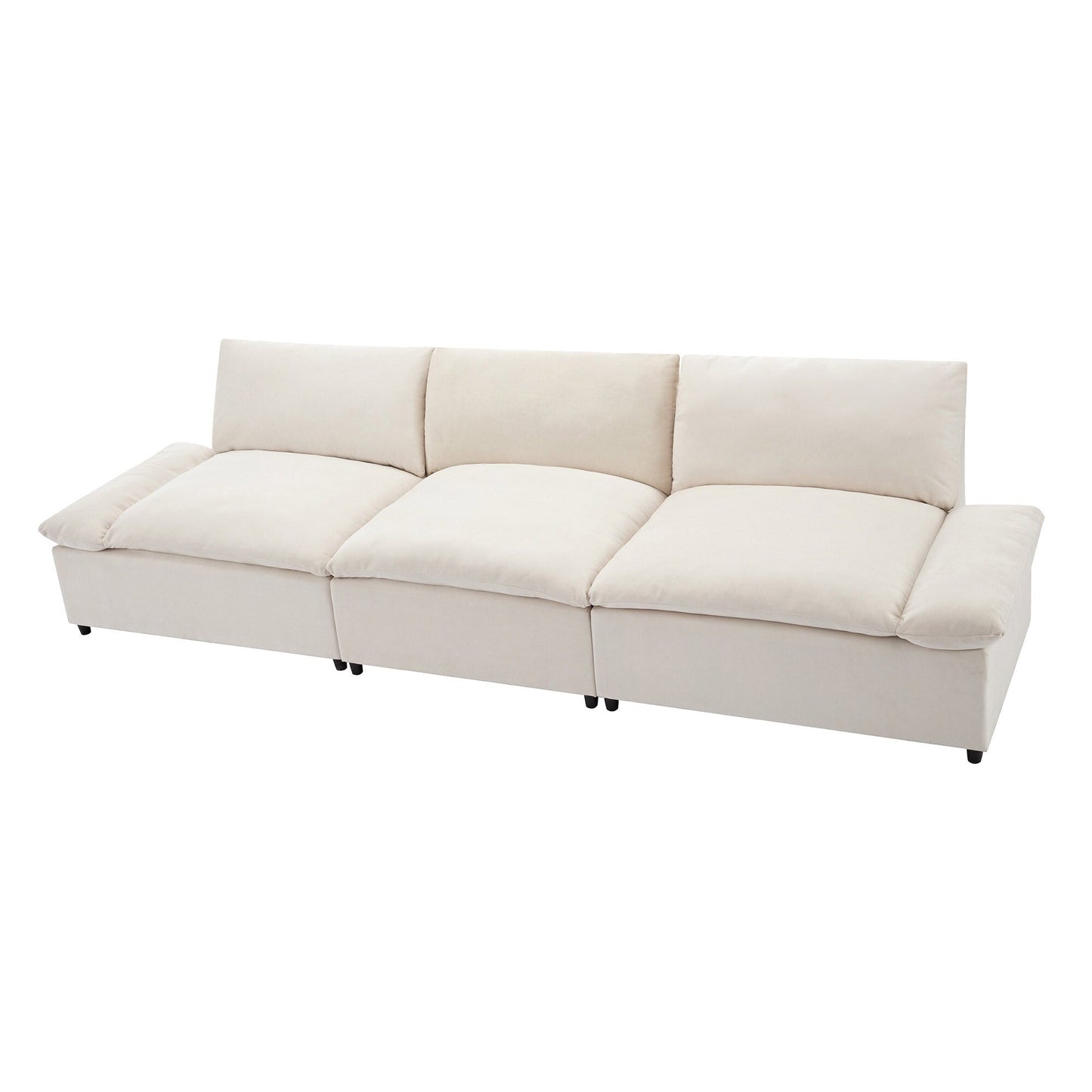 Grand canapé 3 places en polyester de 119,5 pouces avec 2 unités de rangement et pieds en bois d'hévéa pour le salon