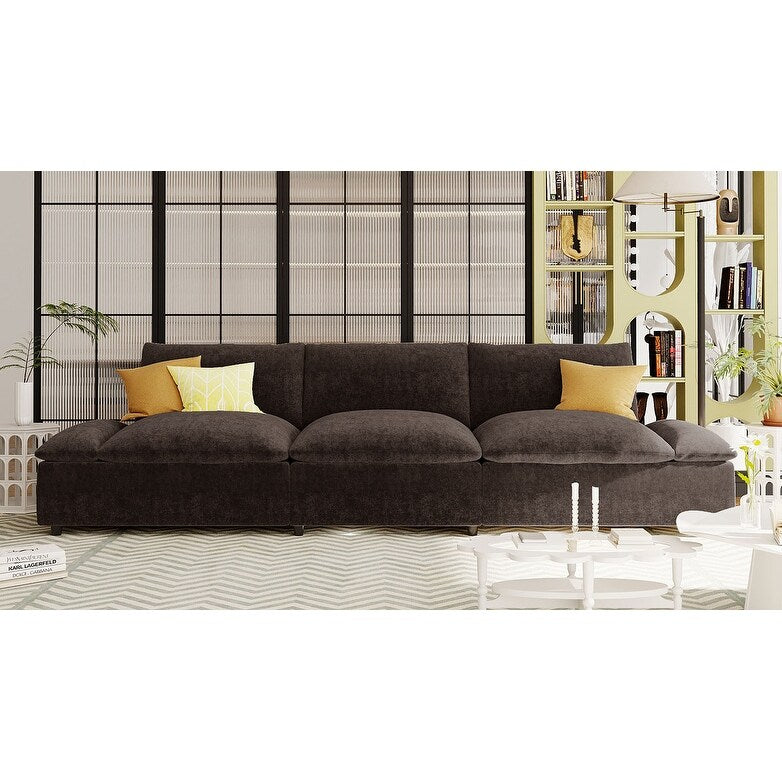Grand canapé 3 places en polyester de 119,5 pouces avec 2 unités de rangement et pieds en bois d'hévéa pour le salon
