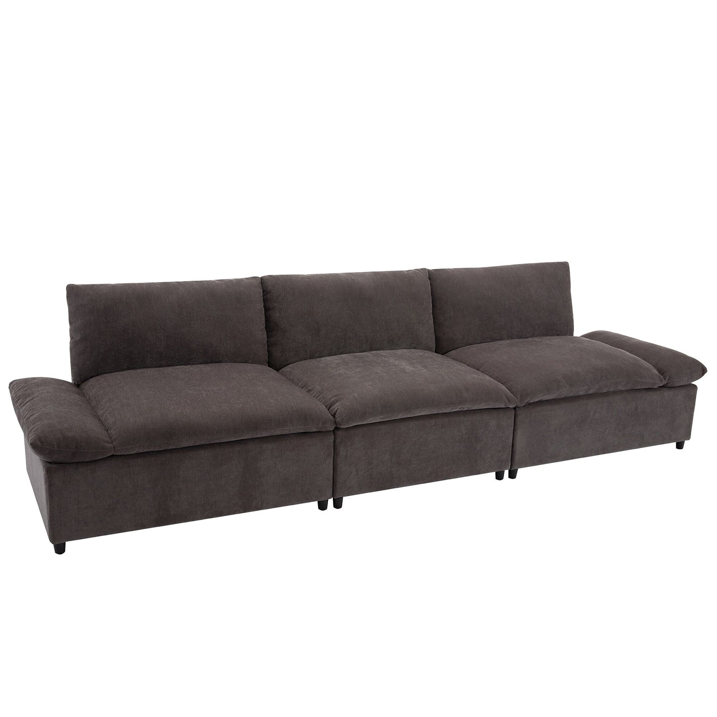 Grand canapé 3 places en polyester de 119,5 pouces avec 2 unités de rangement et pieds en bois d'hévéa pour le salon