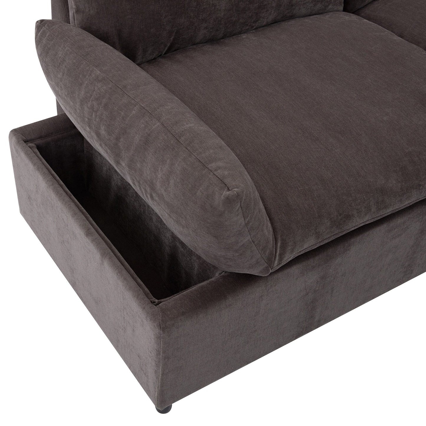 Grand canapé 3 places en polyester de 119,5 pouces avec 2 unités de rangement et pieds en bois d'hévéa pour le salon