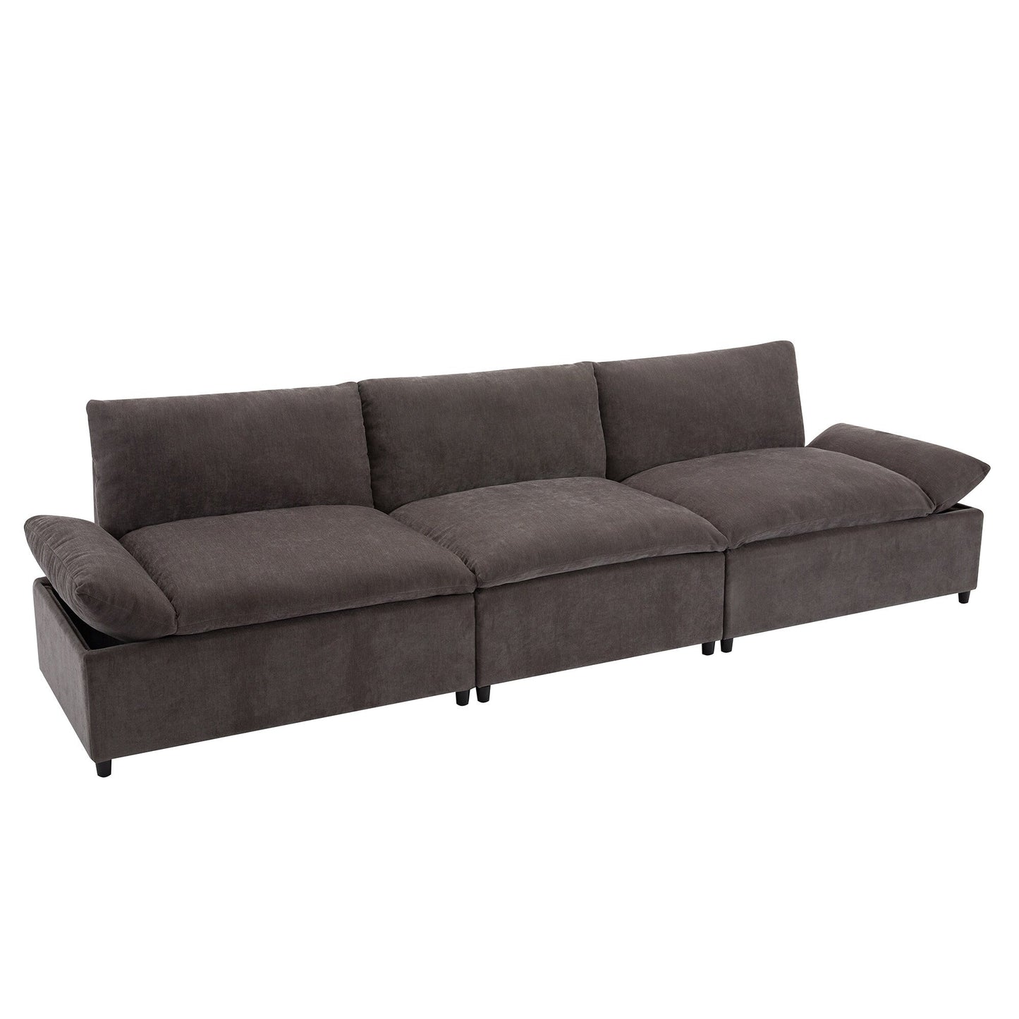 Grand canapé 3 places en polyester de 119,5 pouces avec 2 unités de rangement et pieds en bois d'hévéa pour le salon