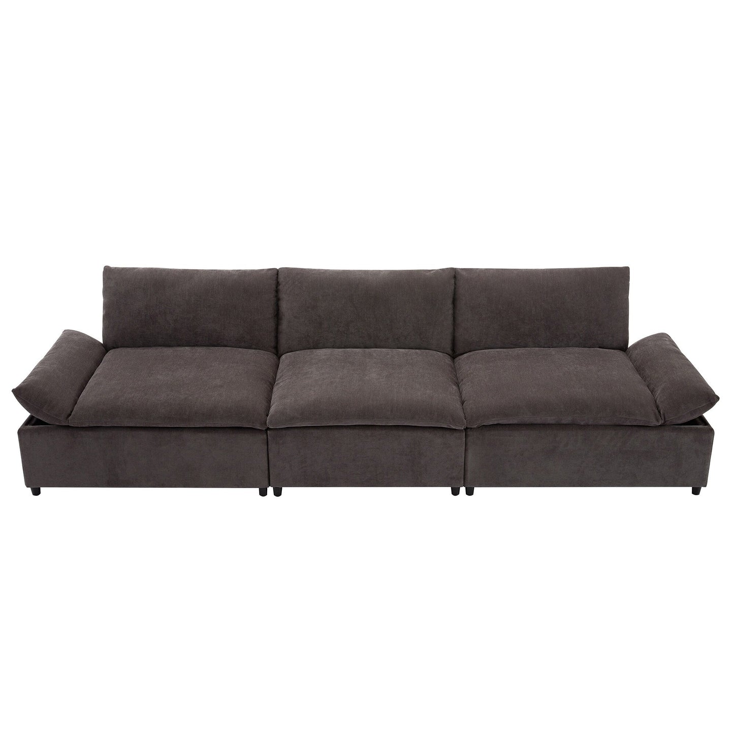 Grand canapé 3 places en polyester de 119,5 pouces avec 2 unités de rangement et pieds en bois d'hévéa pour le salon