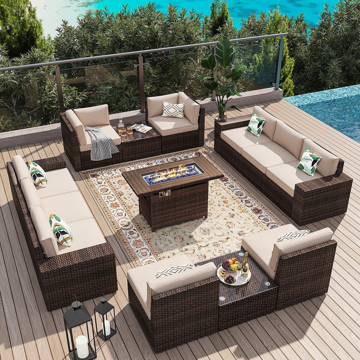 Ensemble de meubles de patio 13 pièces avec table de foyer 44