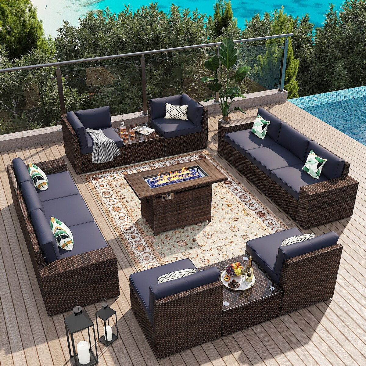 Ensemble de meubles de patio 13 pièces avec table de foyer 44