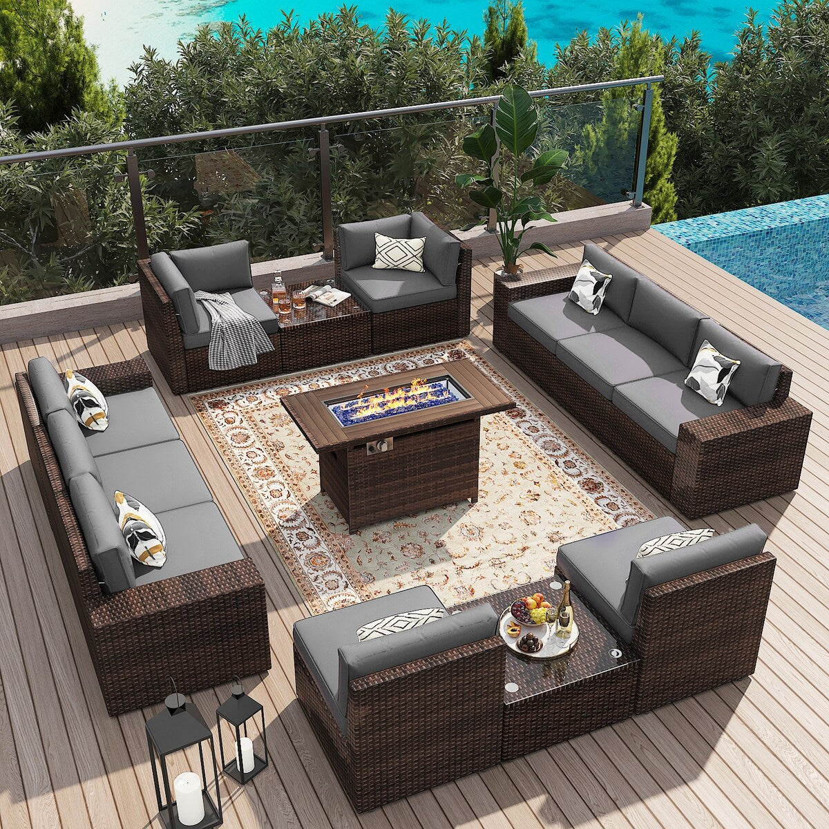 Ensemble de meubles de patio 13 pièces avec table de foyer 44
