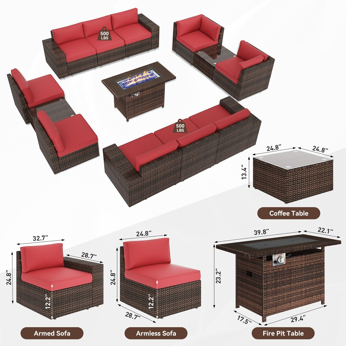 Ensemble de meubles de patio 13 pièces avec table de foyer 44