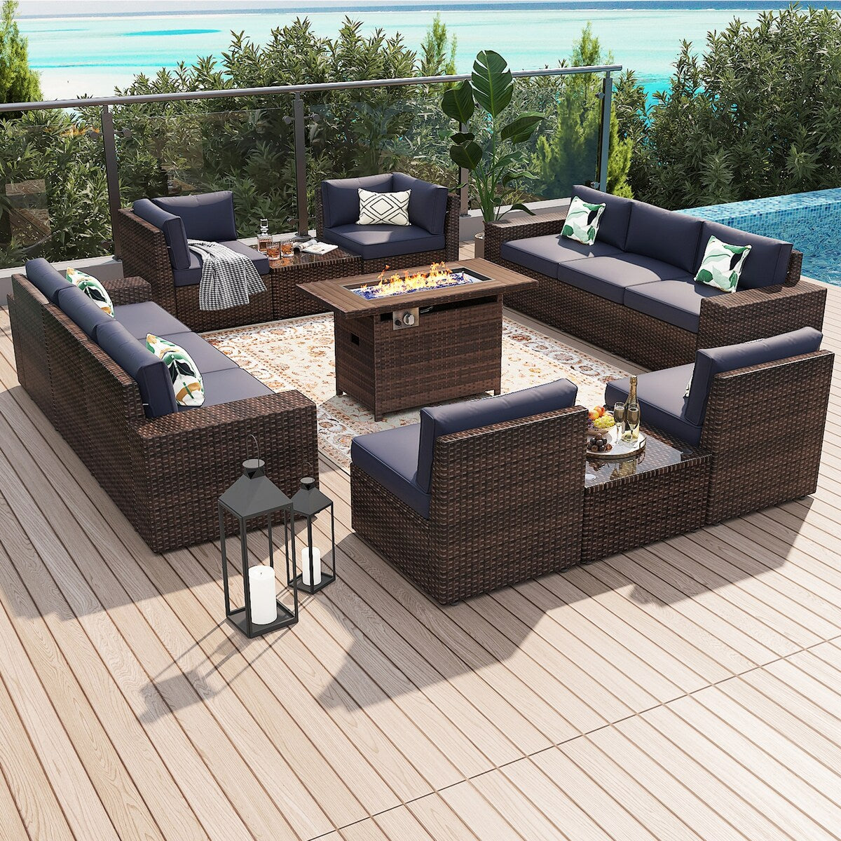 Ensemble de meubles de patio 13 pièces avec table de foyer 44