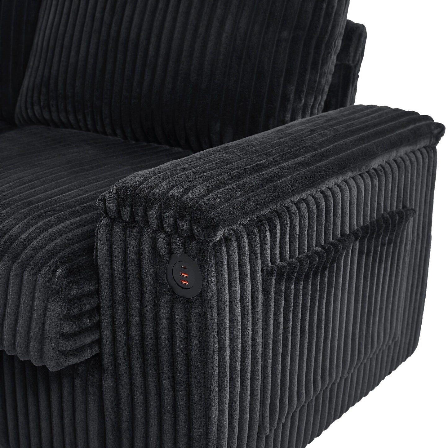 Canapé 4 places en velours côtelé 133 avec ports USB, porte-gobelets rabattables et rangement dissimulé