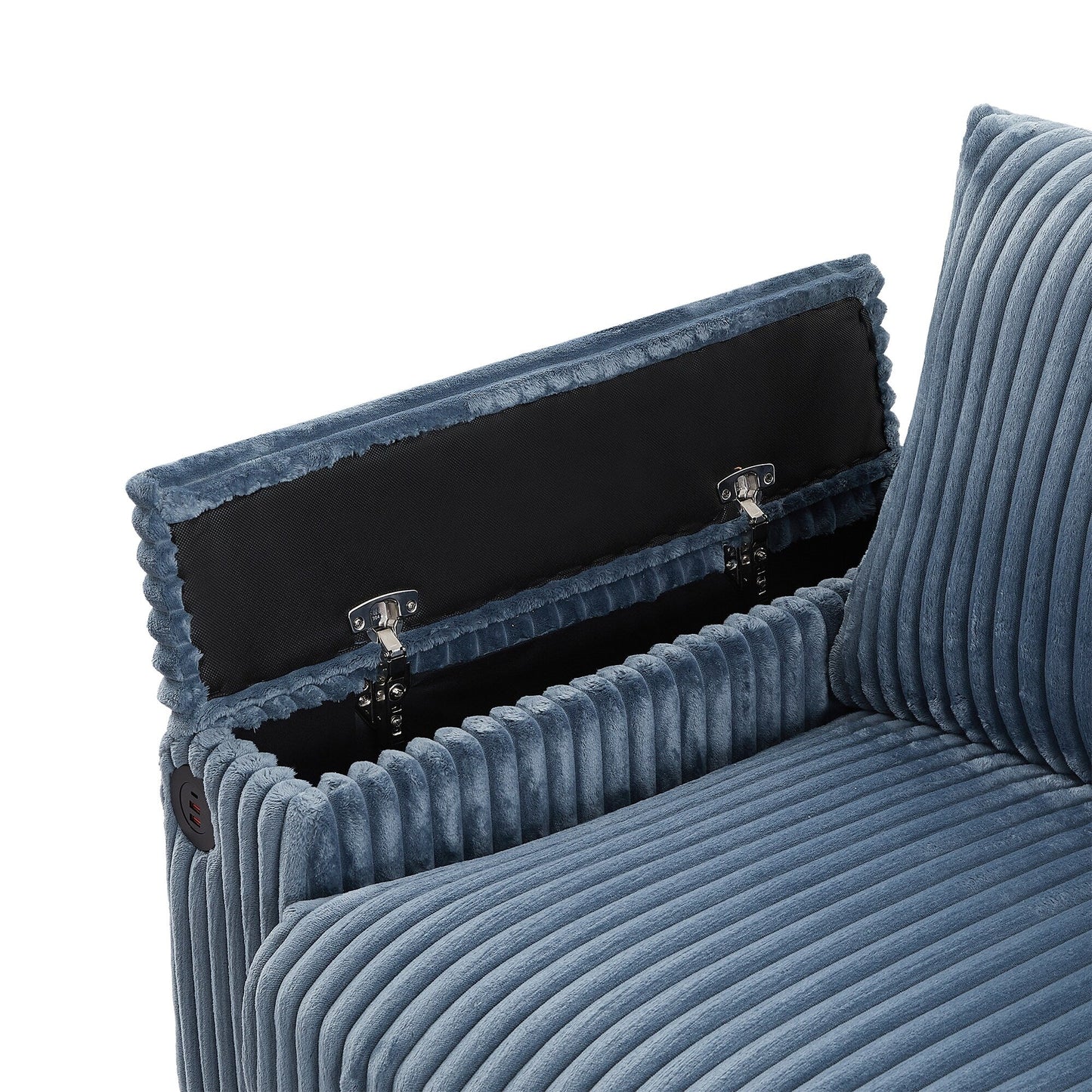 Canapé 4 places en velours côtelé 133 avec ports USB, porte-gobelets rabattables et rangement dissimulé