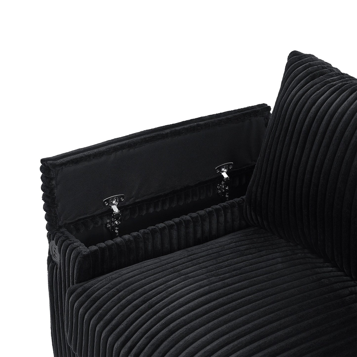 Canapé 4 places en velours côtelé 133 avec ports USB, porte-gobelets rabattables et rangement dissimulé