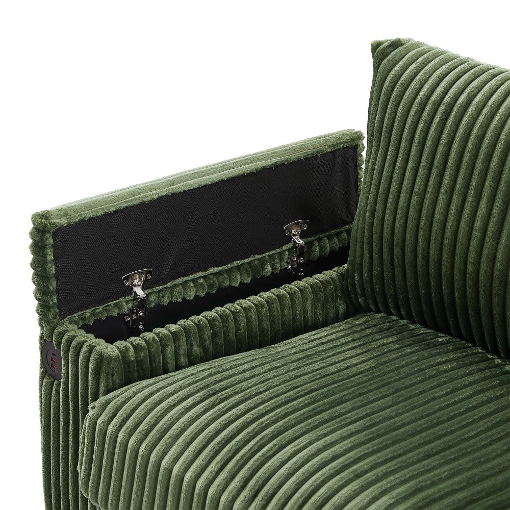 Canapé 4 places moderne en velours côtelé avec ports USB et porte-gobelets rabattables