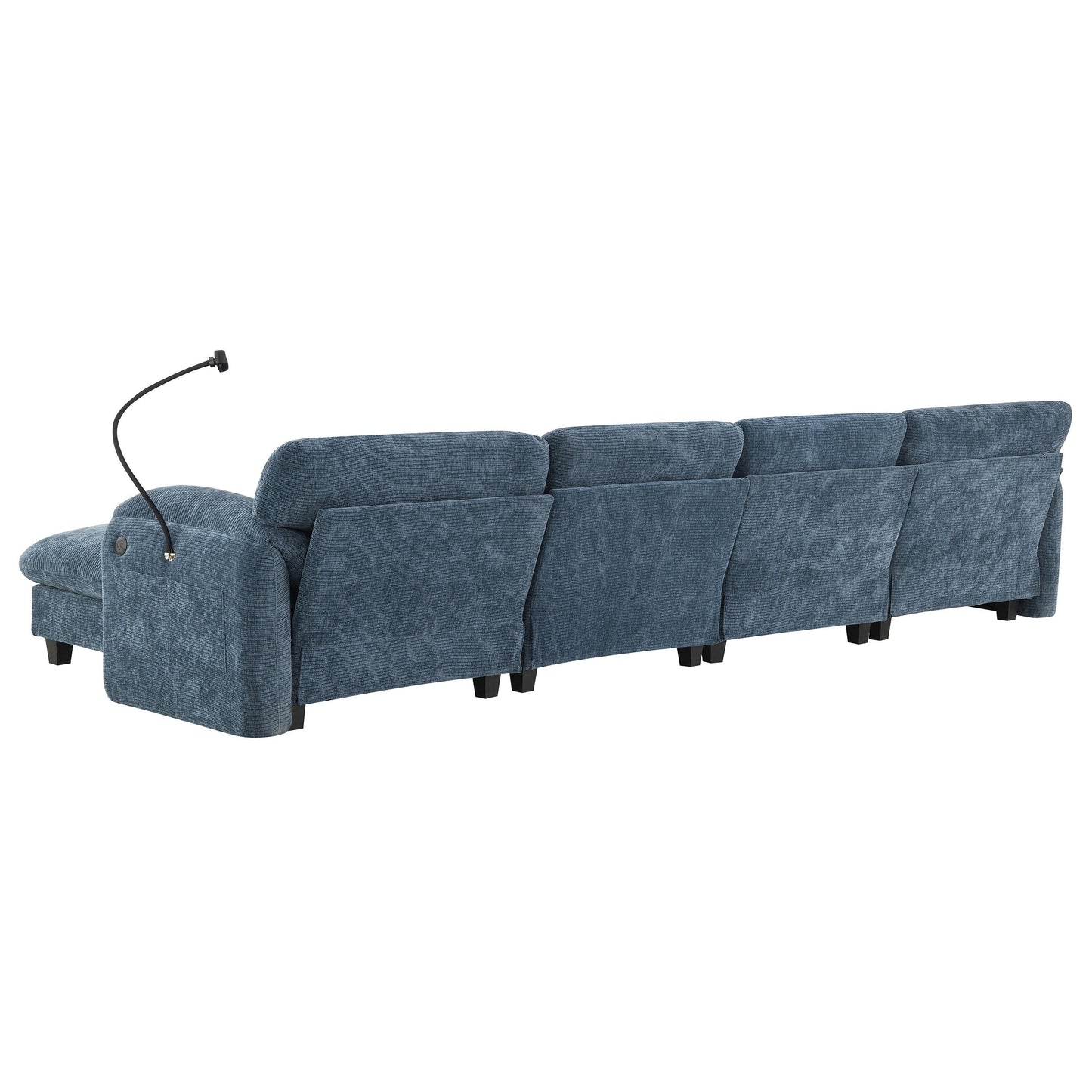 Canapé sectionnel en chenille de 140 pouces avec ports de chargement USB et Type-C, supports pour téléphone, poches de rangement latérales et poufs mobiles
