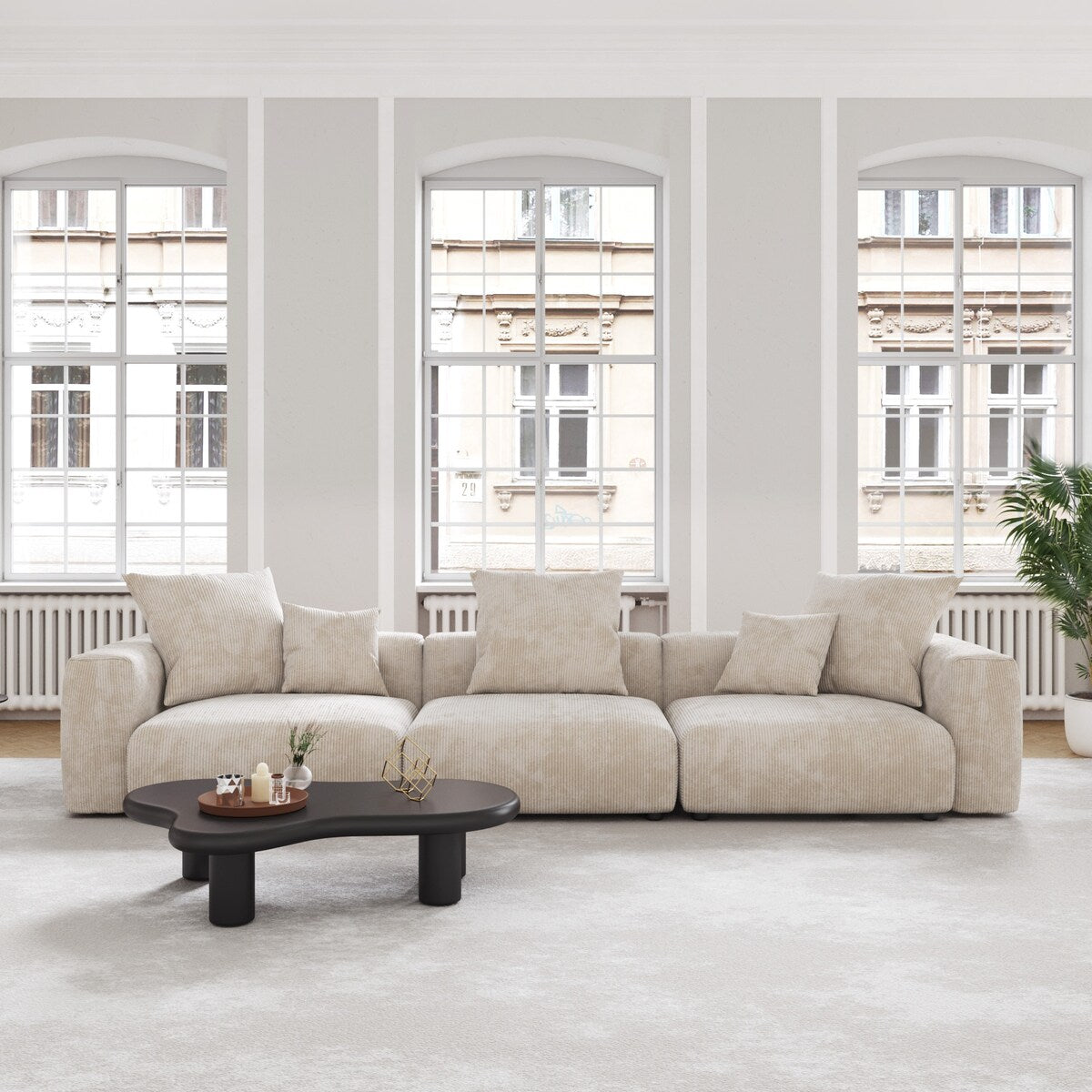 Canapé sectionnel modulaire en velours côtelé 141,73 avec coussin épais, canapé convertible à assise profonde pour salon