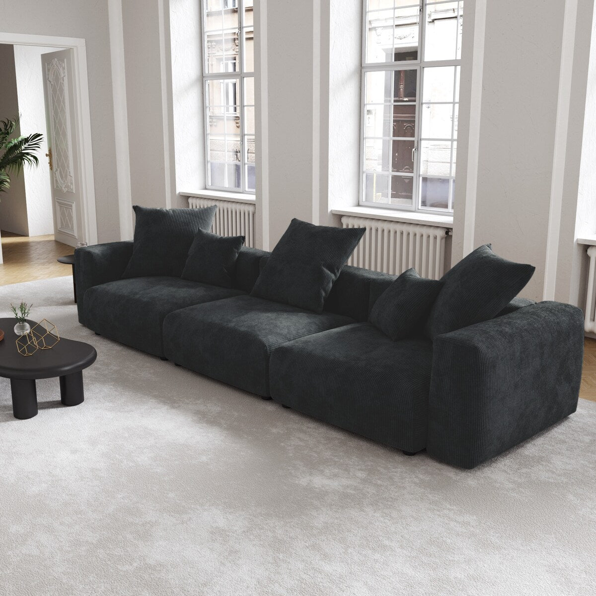 Canapé sectionnel modulaire en velours côtelé 141,73 avec coussin épais, canapé convertible à assise profonde pour salon