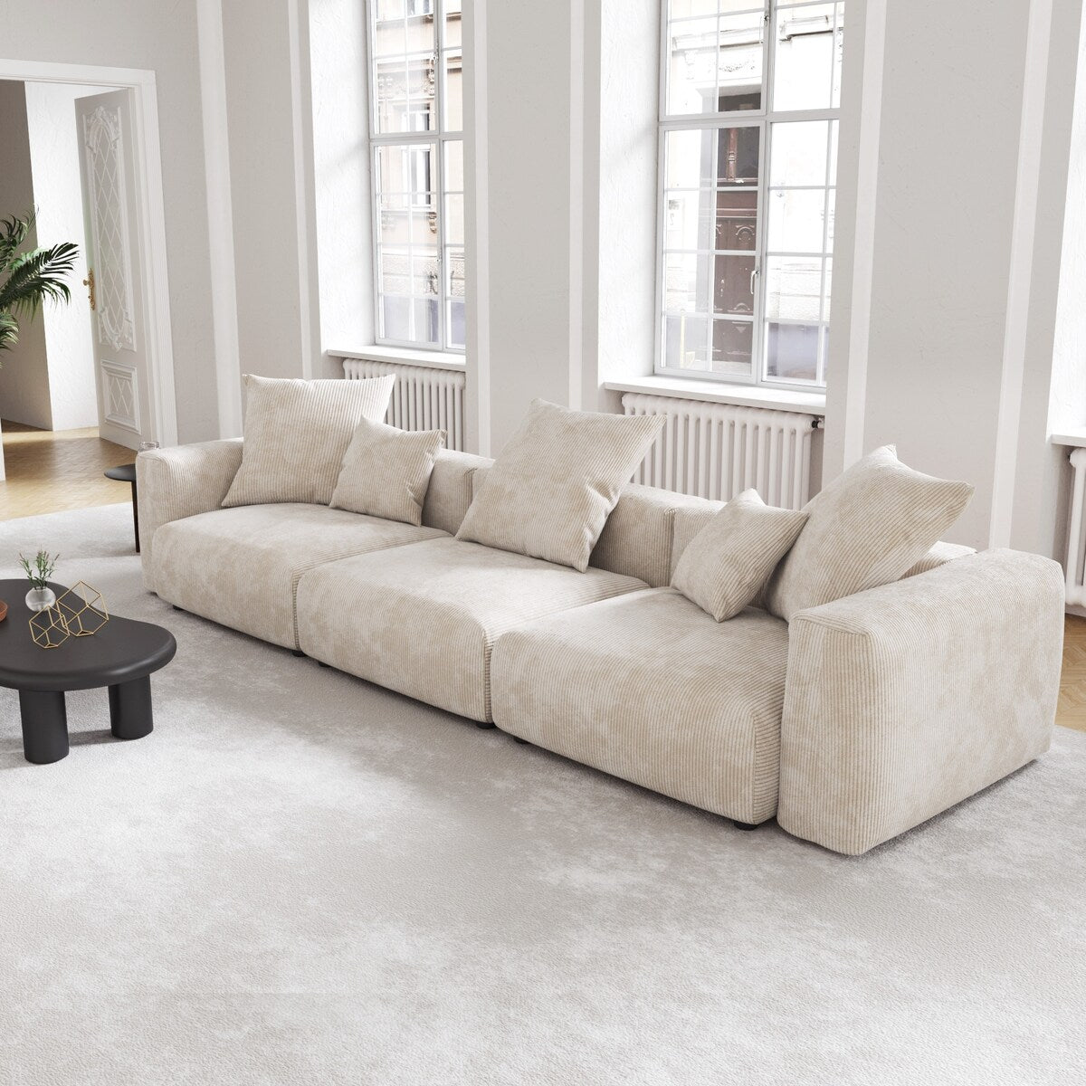 Canapé sectionnel modulaire en velours côtelé 141,73 avec coussin épais, canapé convertible à assise profonde pour salon