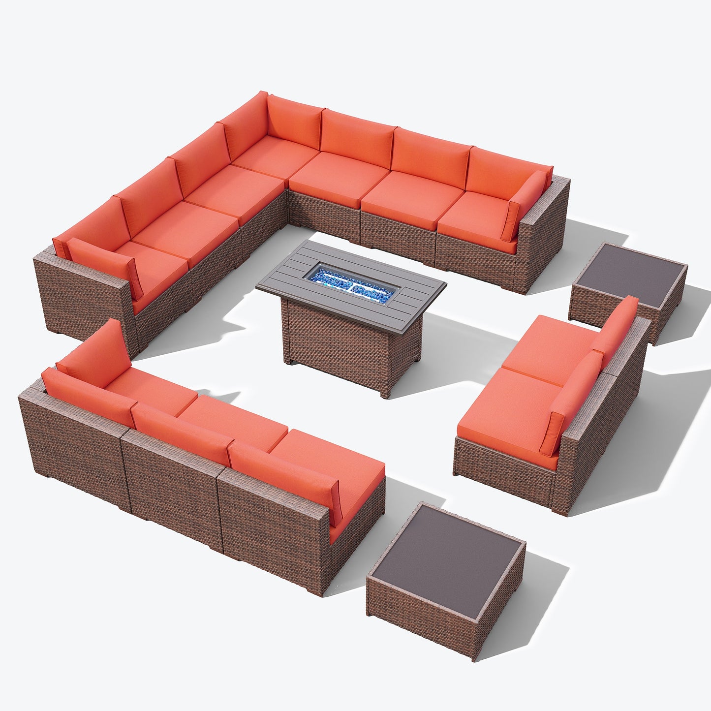 Ensemble de 15 meubles de patio en osier avec canapé, foyer et table