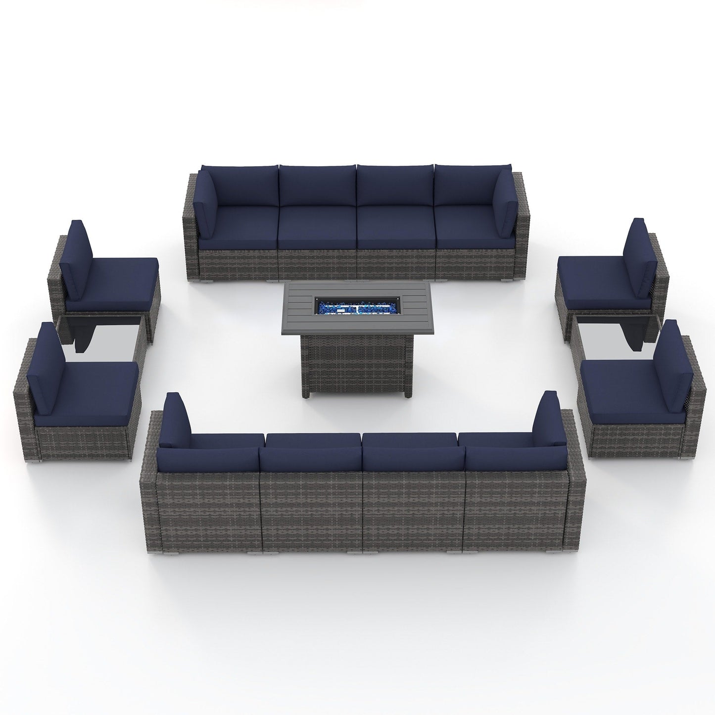 Ensemble de 15 meubles de patio en osier avec canapé, foyer et table