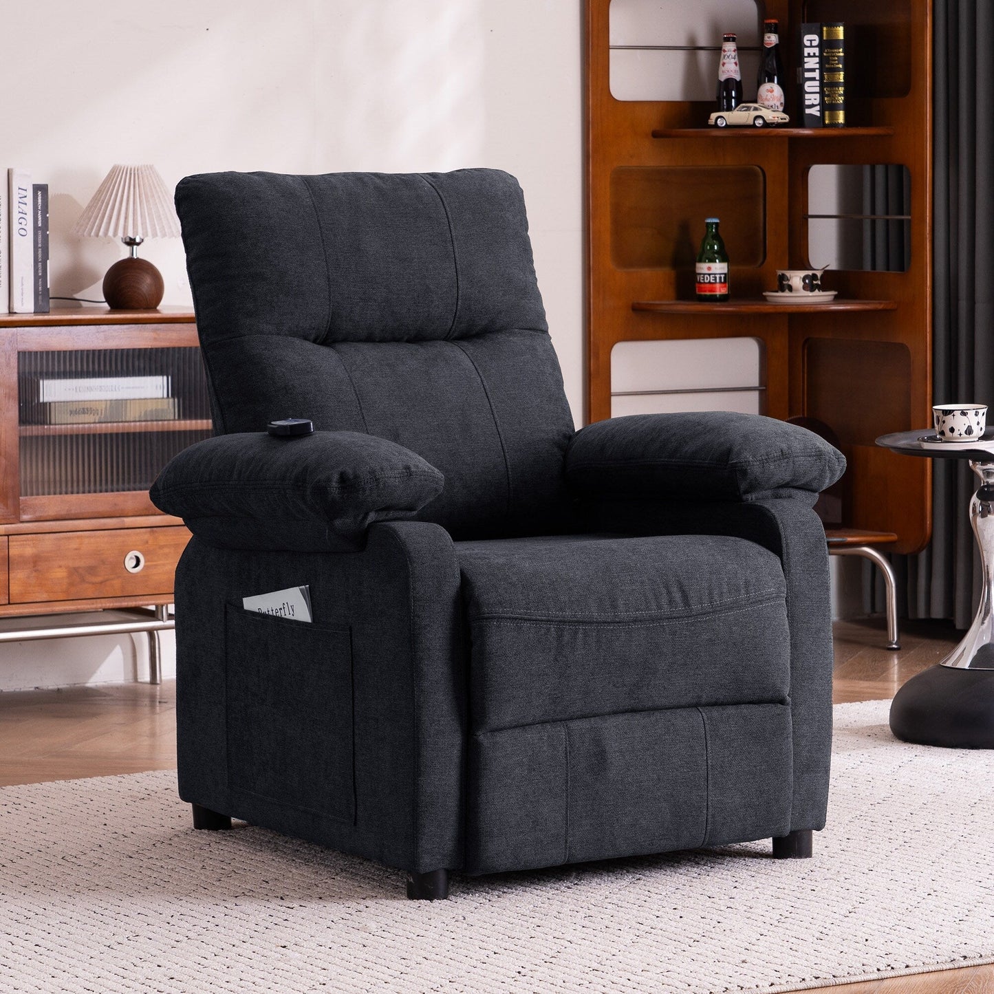 Fauteuil inclinable électrique à 160° pour personnes âgées, avec massage à 8 points, chauffage et tissu chenille doux