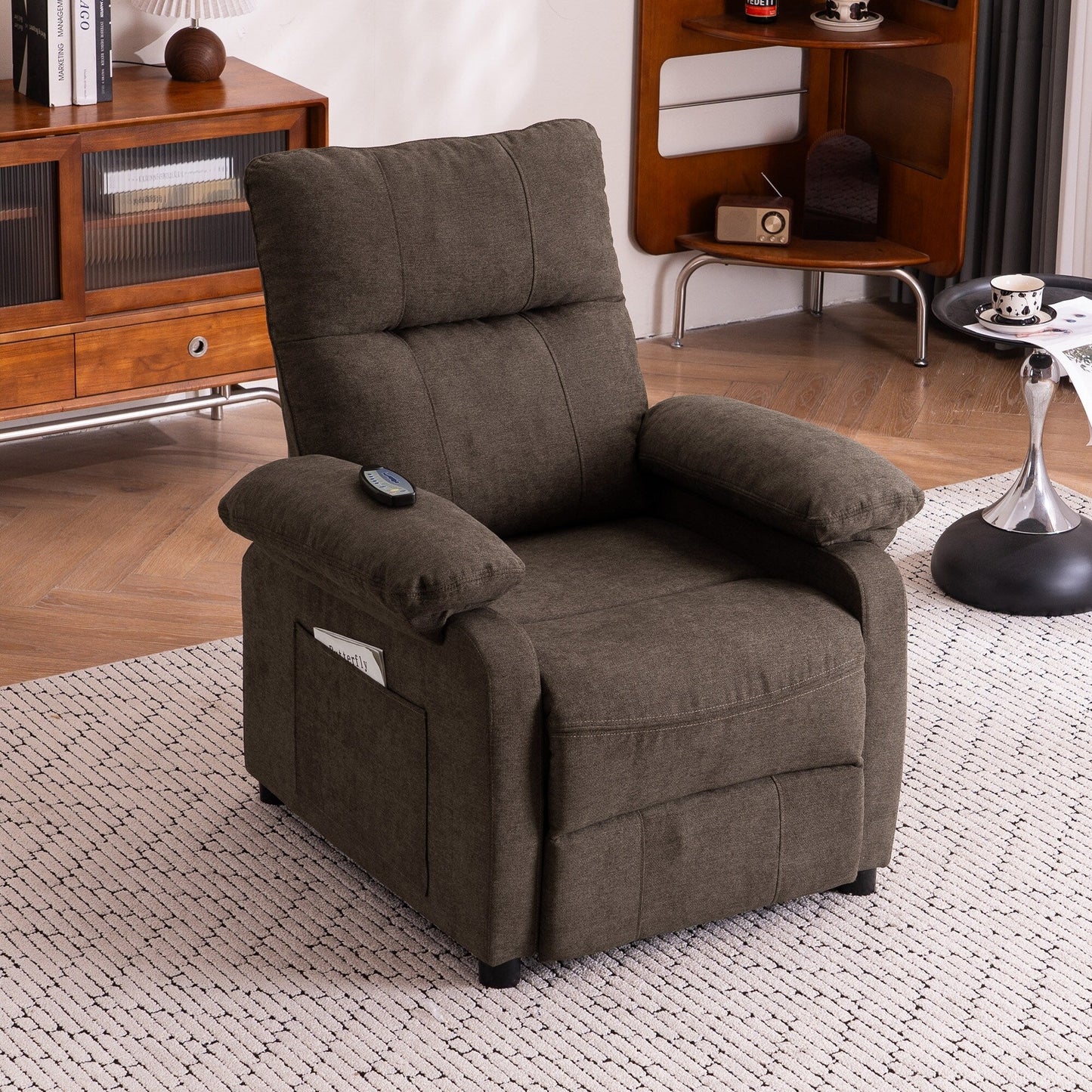 Fauteuil inclinable électrique à 160° pour personnes âgées, avec massage à 8 points, chauffage et tissu chenille doux