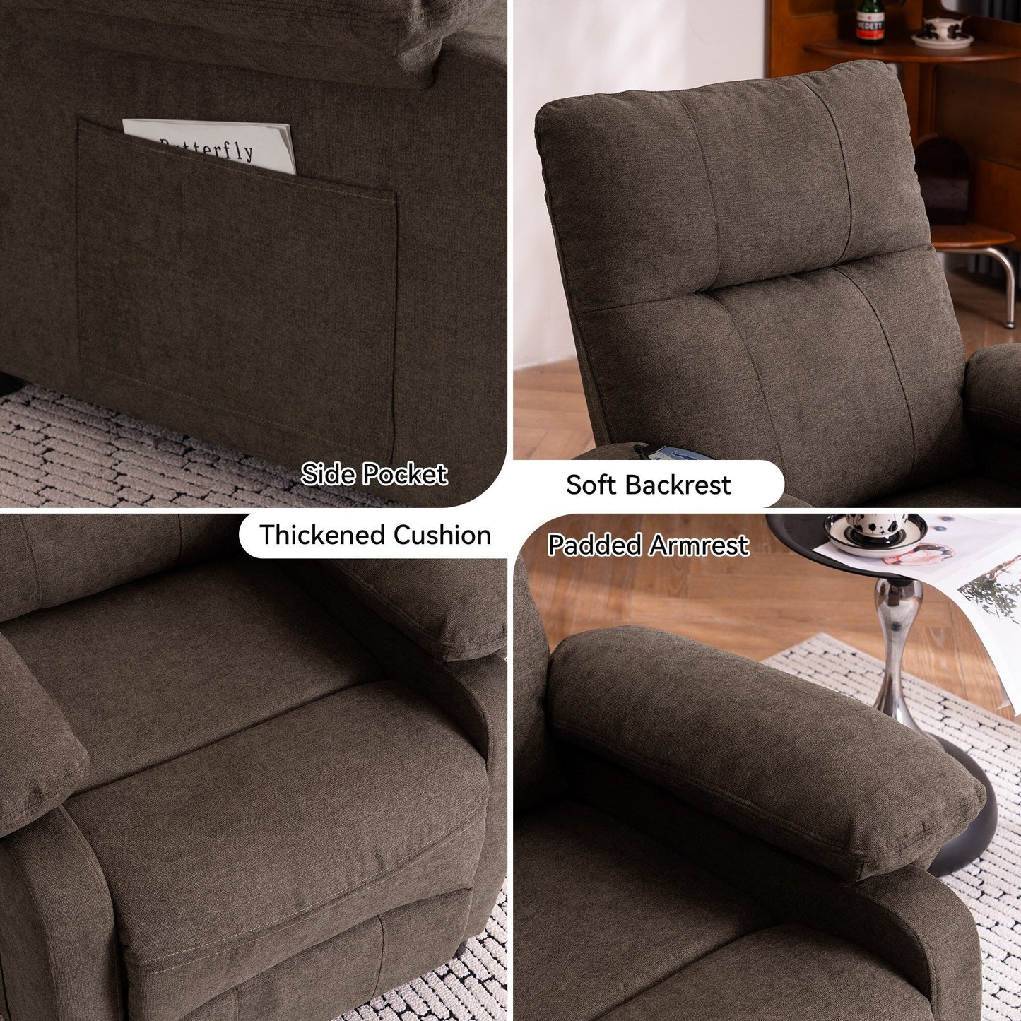 Fauteuil inclinable électrique à 160° pour personnes âgées, avec massage à 8 points, chauffage et tissu chenille doux