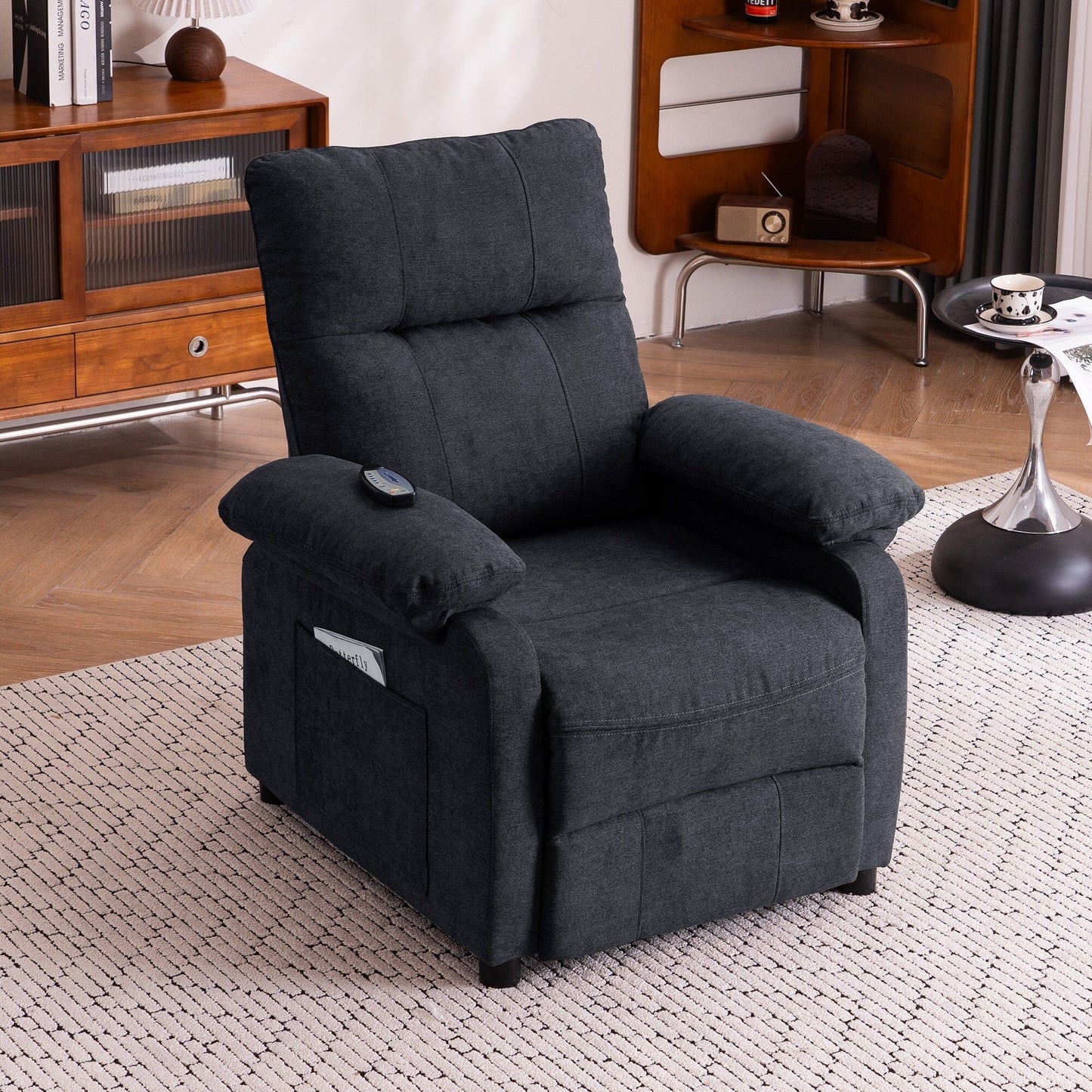 Fauteuil inclinable électrique à 160° pour personnes âgées, avec massage à 8 points, chauffage et tissu chenille doux