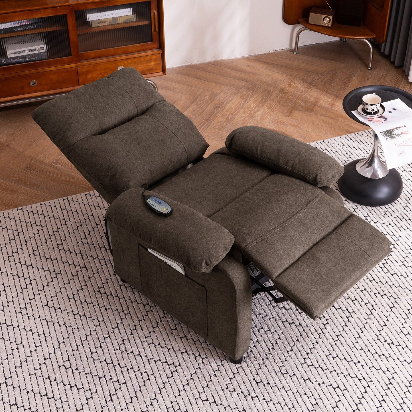 Fauteuil inclinable électrique à 160° pour personnes âgées, avec massage à 8 points, chauffage et tissu chenille doux