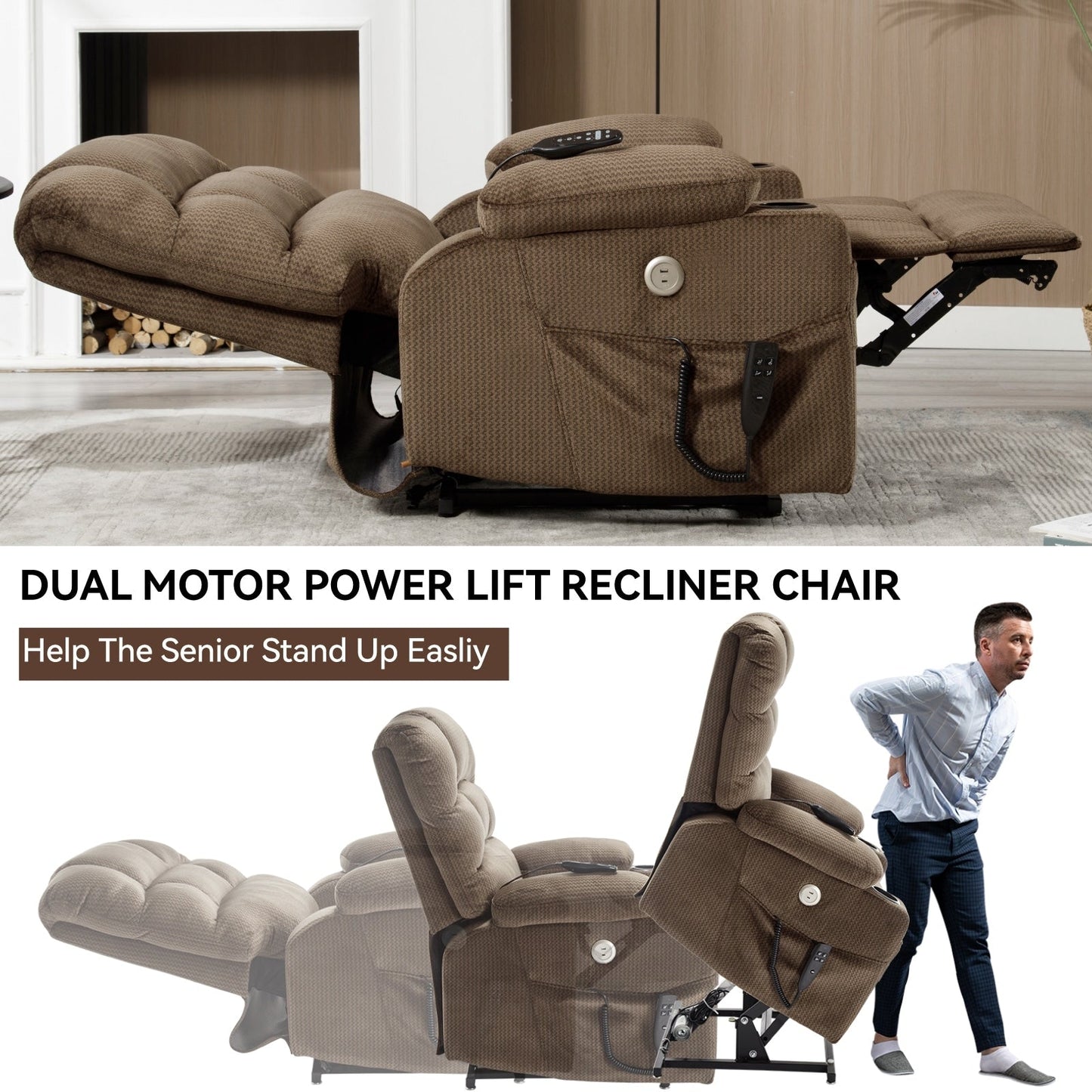 Fauteuil inclinable électrique à 180° avec massage et chauffage, deux porte-gobelets