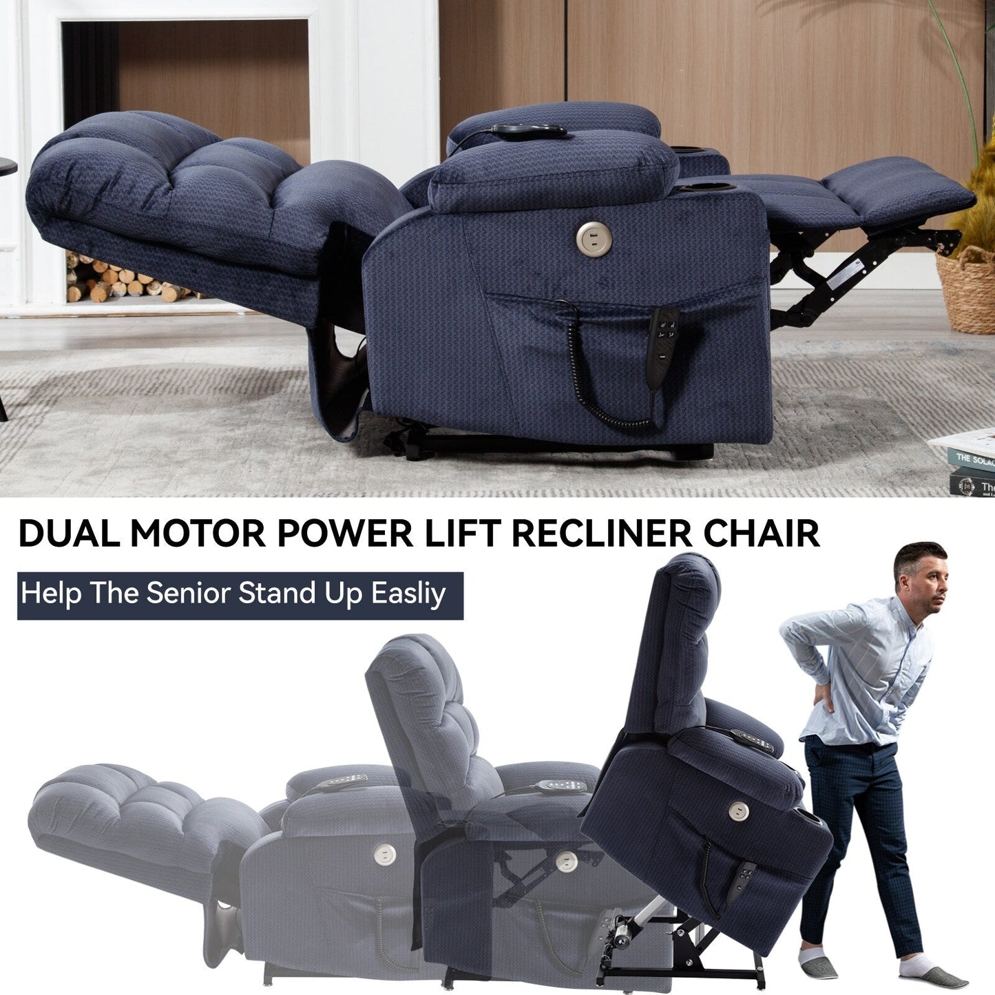 Fauteuil inclinable électrique à 180° avec massage et chauffage, deux porte-gobelets