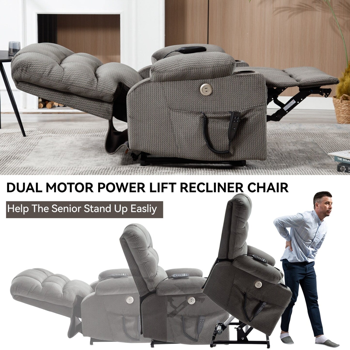 Fauteuil inclinable électrique à 180° avec massage et chauffage, deux porte-gobelets