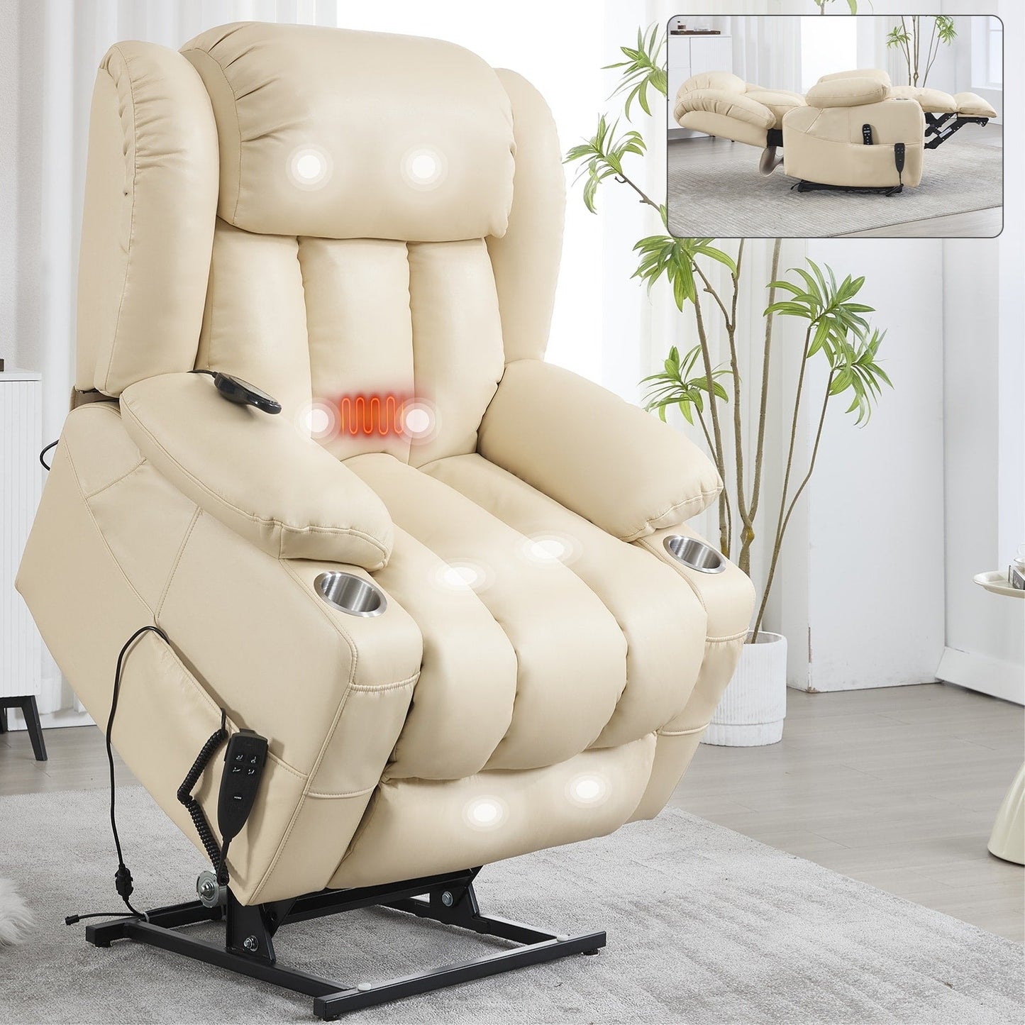 Fauteuil inclinable électrique à 180°, double moteur, porte-gobelets en acier inoxydable