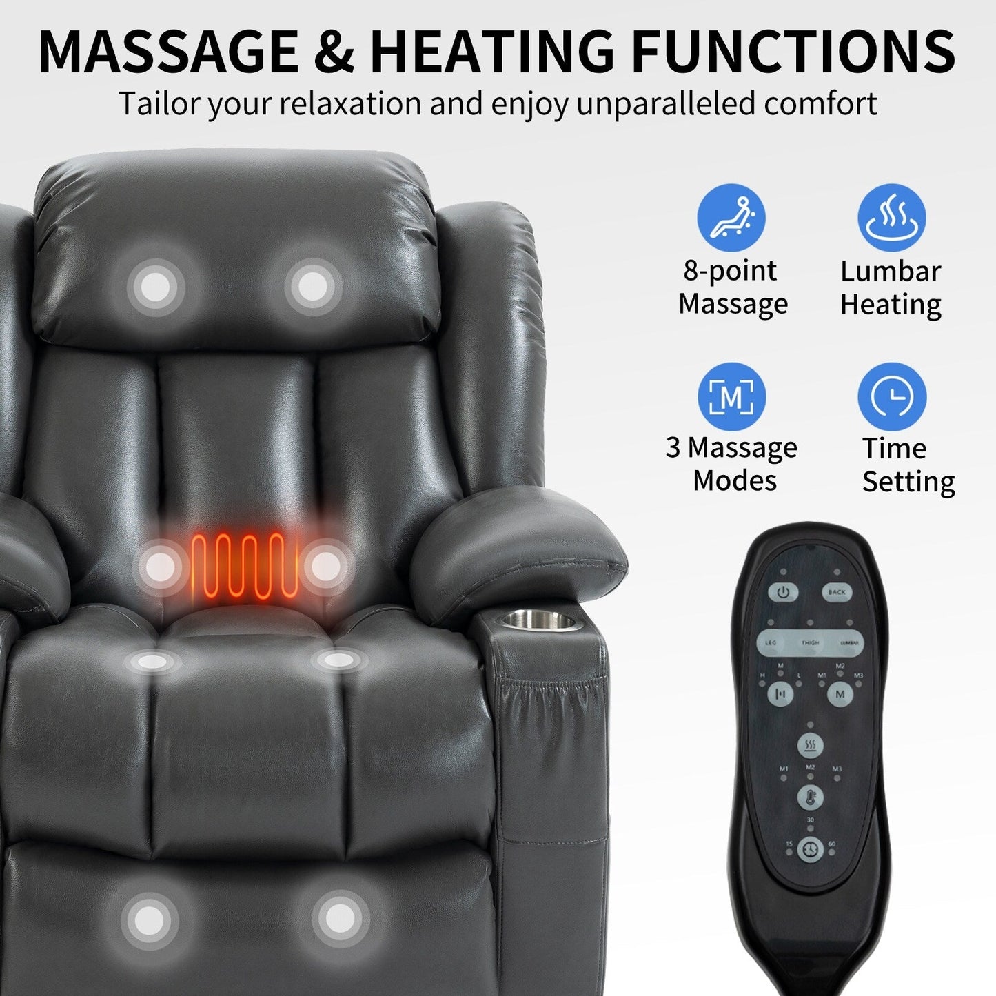Fauteuil inclinable électrique à 180°, double moteur, porte-gobelets en acier inoxydable