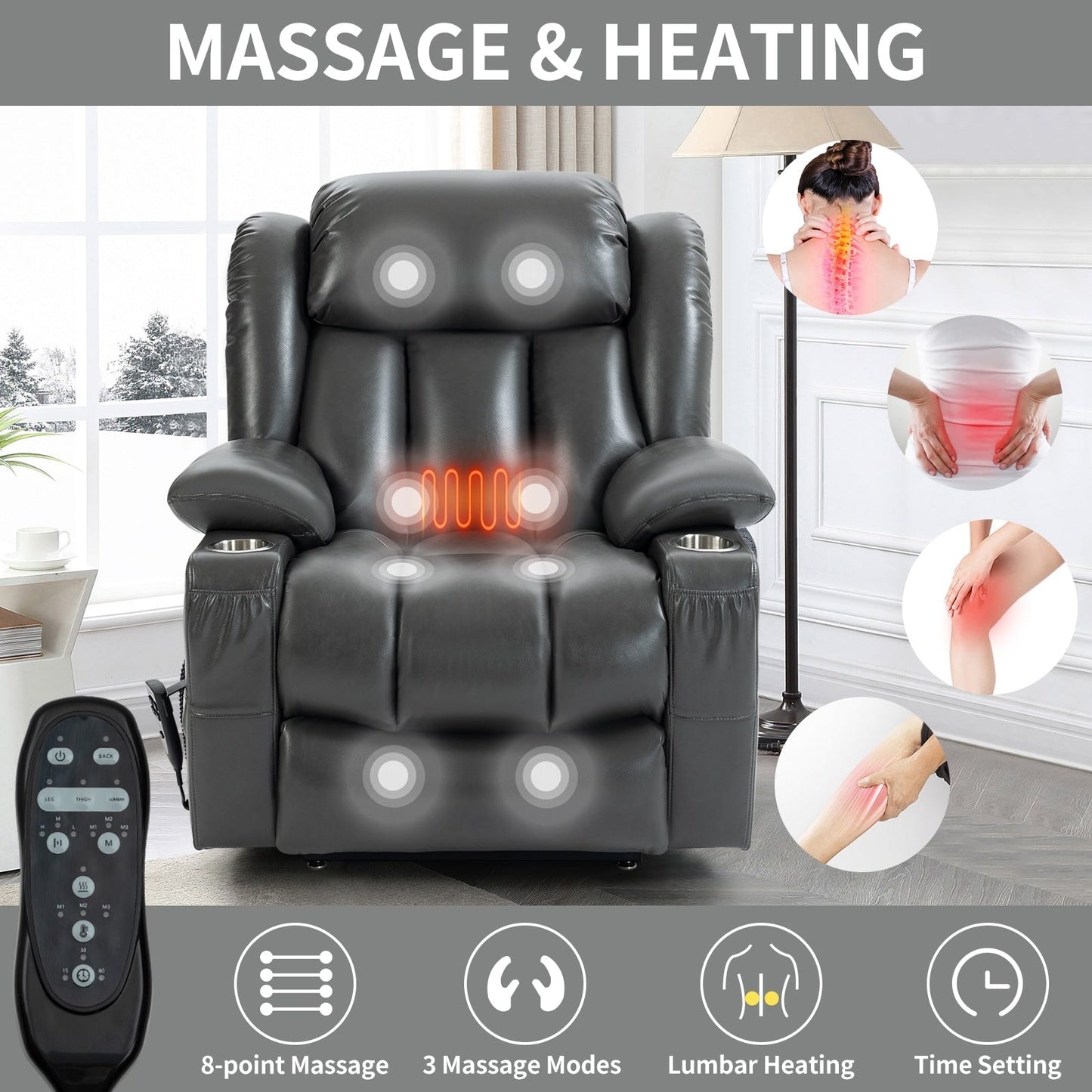 Fauteuil inclinable électrique à 180°, double moteur, porte-gobelets en acier inoxydable
