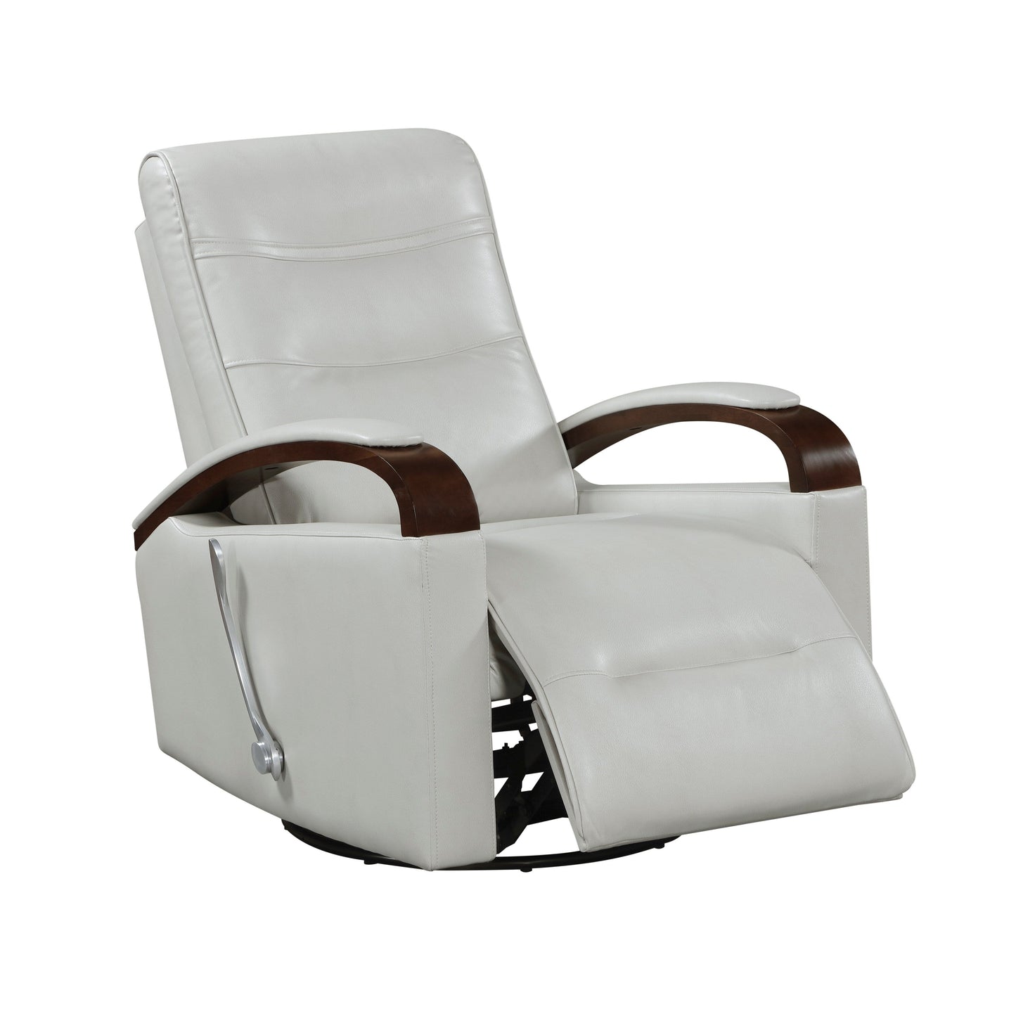 Fauteuil inclinable pivotant et coulissant, 1 pièce, en similicuir, rembourré, avec accoudoirs en bois d'hévéa massif, meuble de salon luxueux