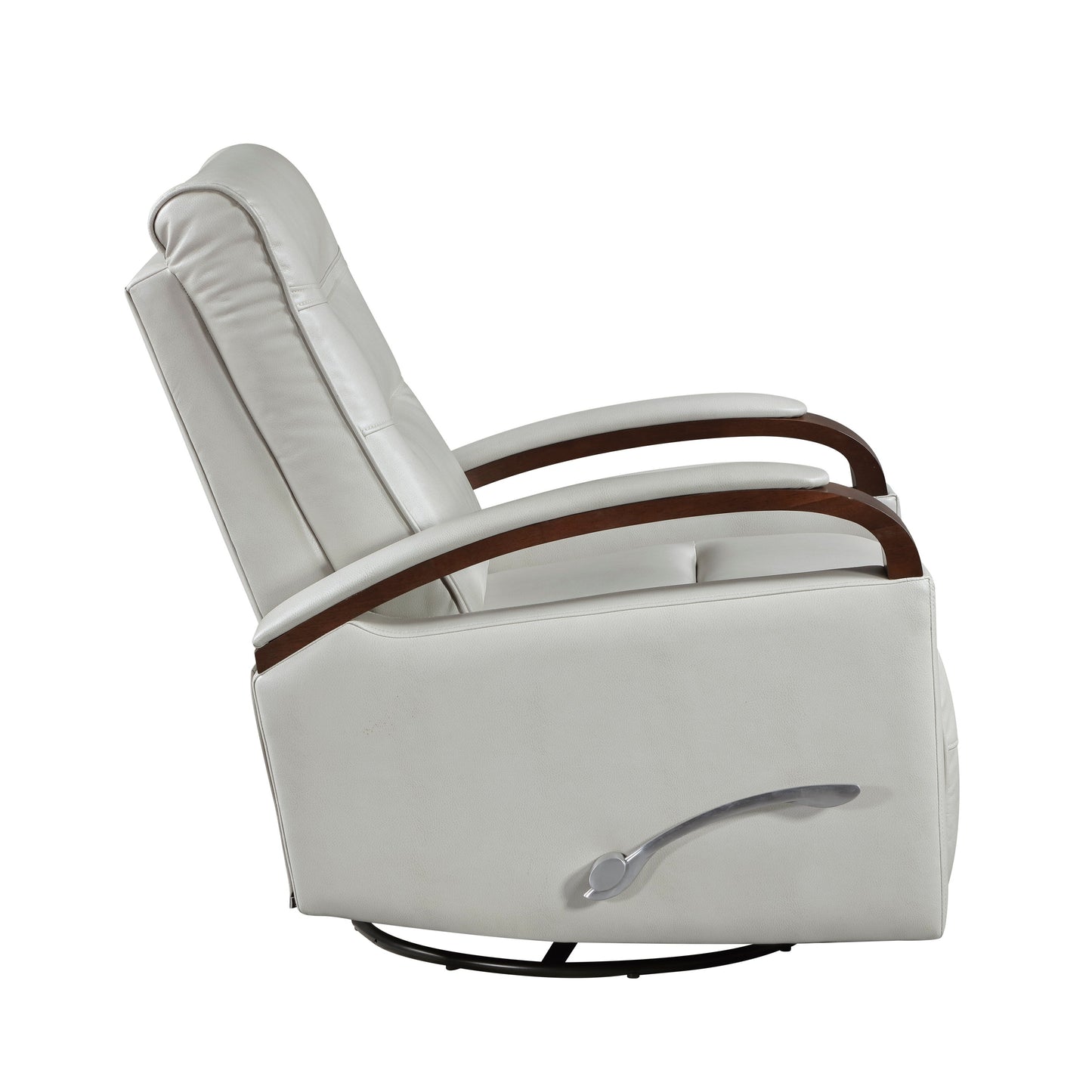 Fauteuil inclinable pivotant et coulissant, 1 pièce, en similicuir, rembourré, avec accoudoirs en bois d'hévéa massif, meuble de salon luxueux