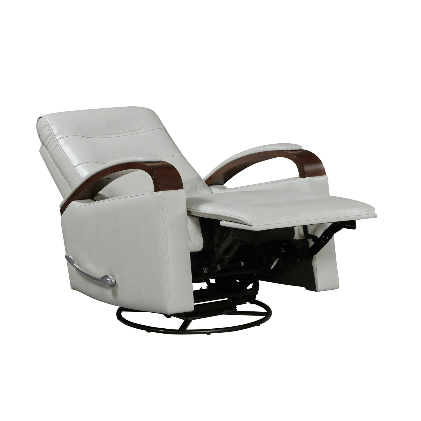 Fauteuil inclinable pivotant et coulissant, 1 pièce, en similicuir, rembourré, avec accoudoirs en bois d'hévéa massif, meuble de salon luxueux