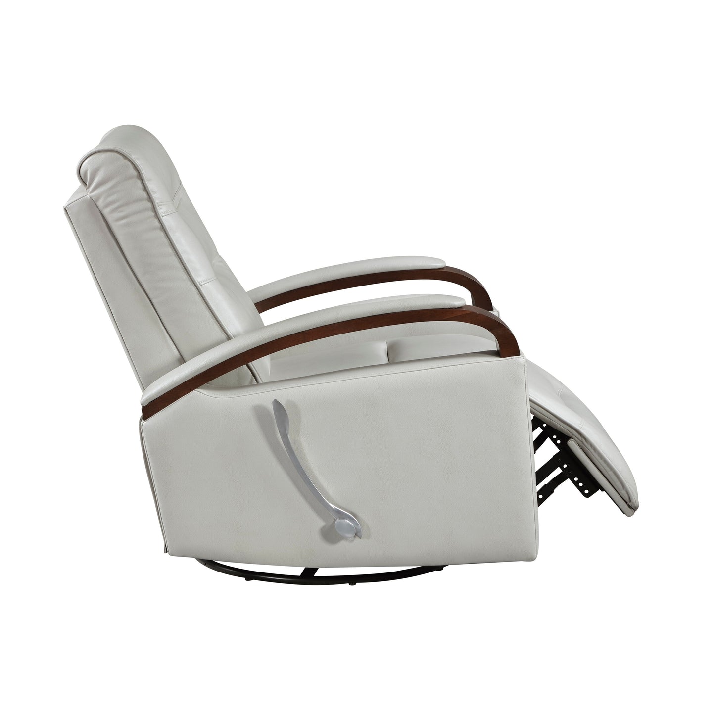 Fauteuil inclinable pivotant et coulissant, 1 pièce, en similicuir, rembourré, avec accoudoirs en bois d'hévéa massif, meuble de salon luxueux