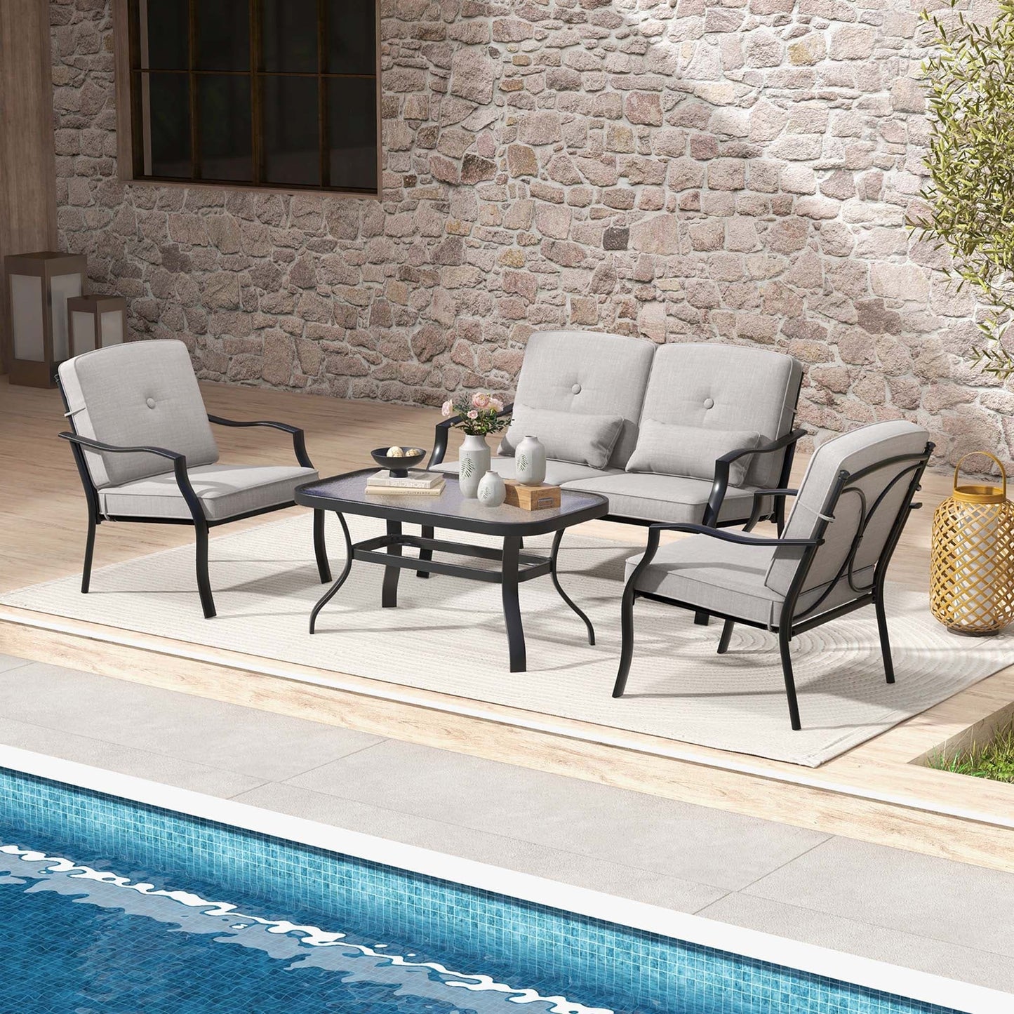 Ensemble de meubles de patio 2/4 pièces, ensemble de table et canapé de conversation d'extérieur