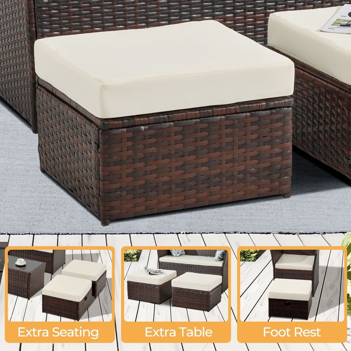 Poufs de patio en osier 2 pièces - Liquidation