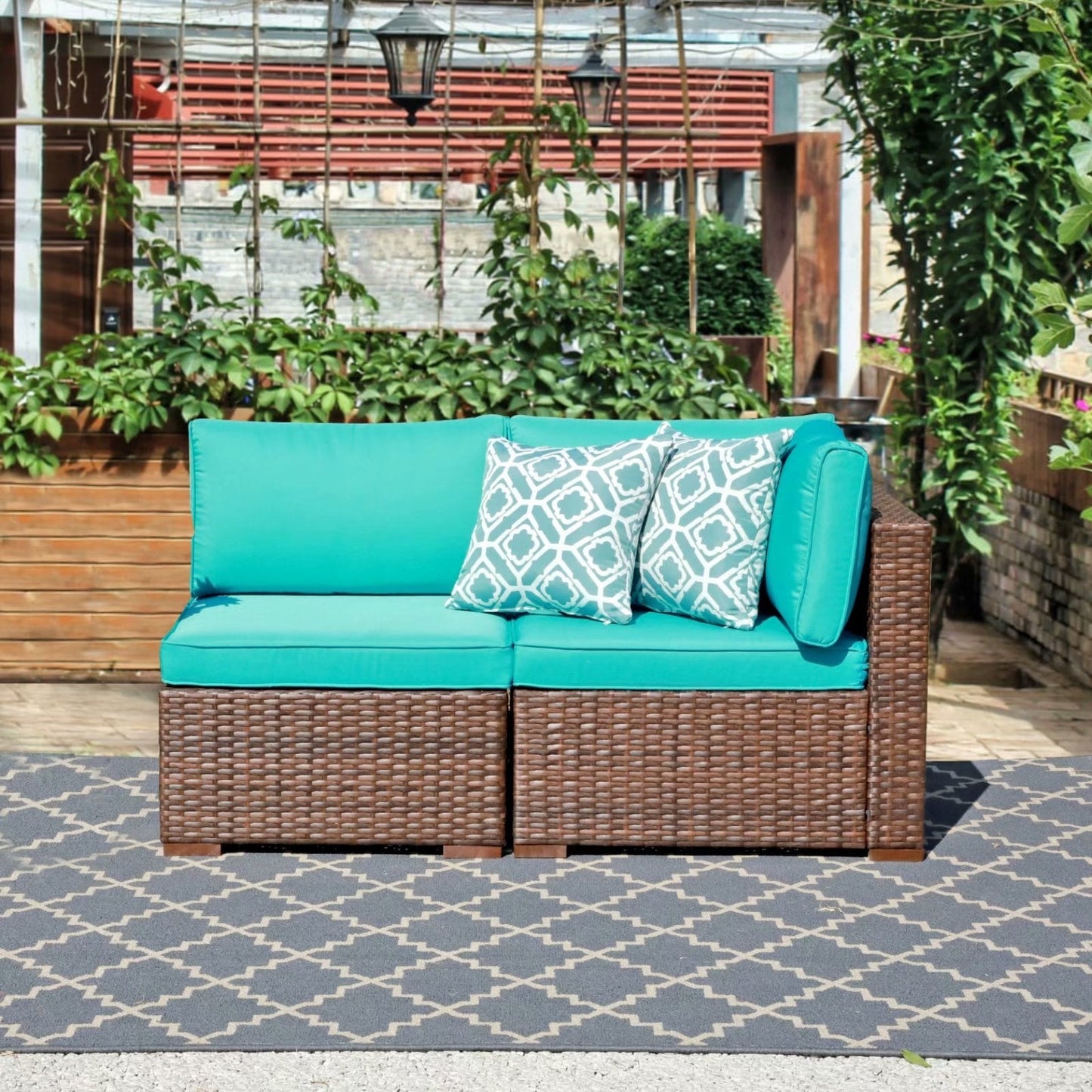 Ensemble de 2 canapés d'angle sectionnels en osier pour patio