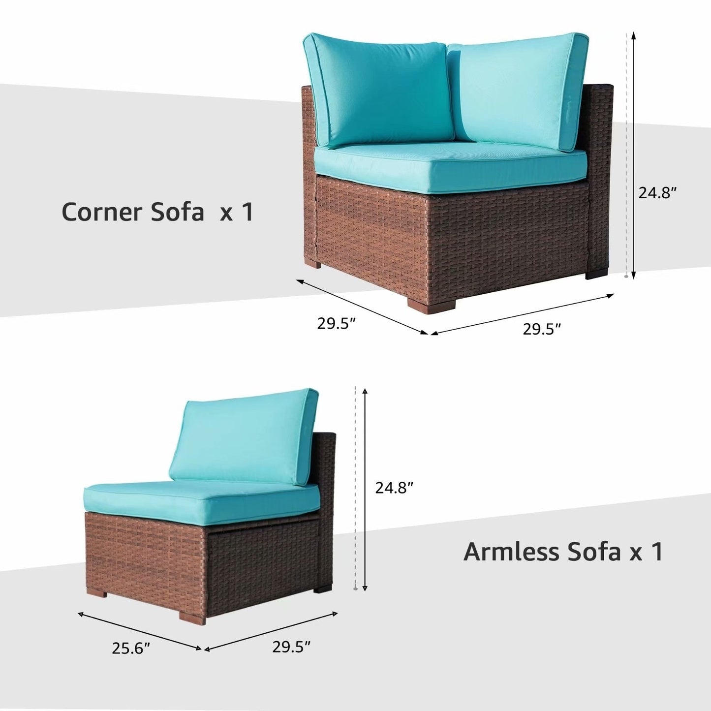 Ensemble de 2 canapés d'angle sectionnels en osier pour patio