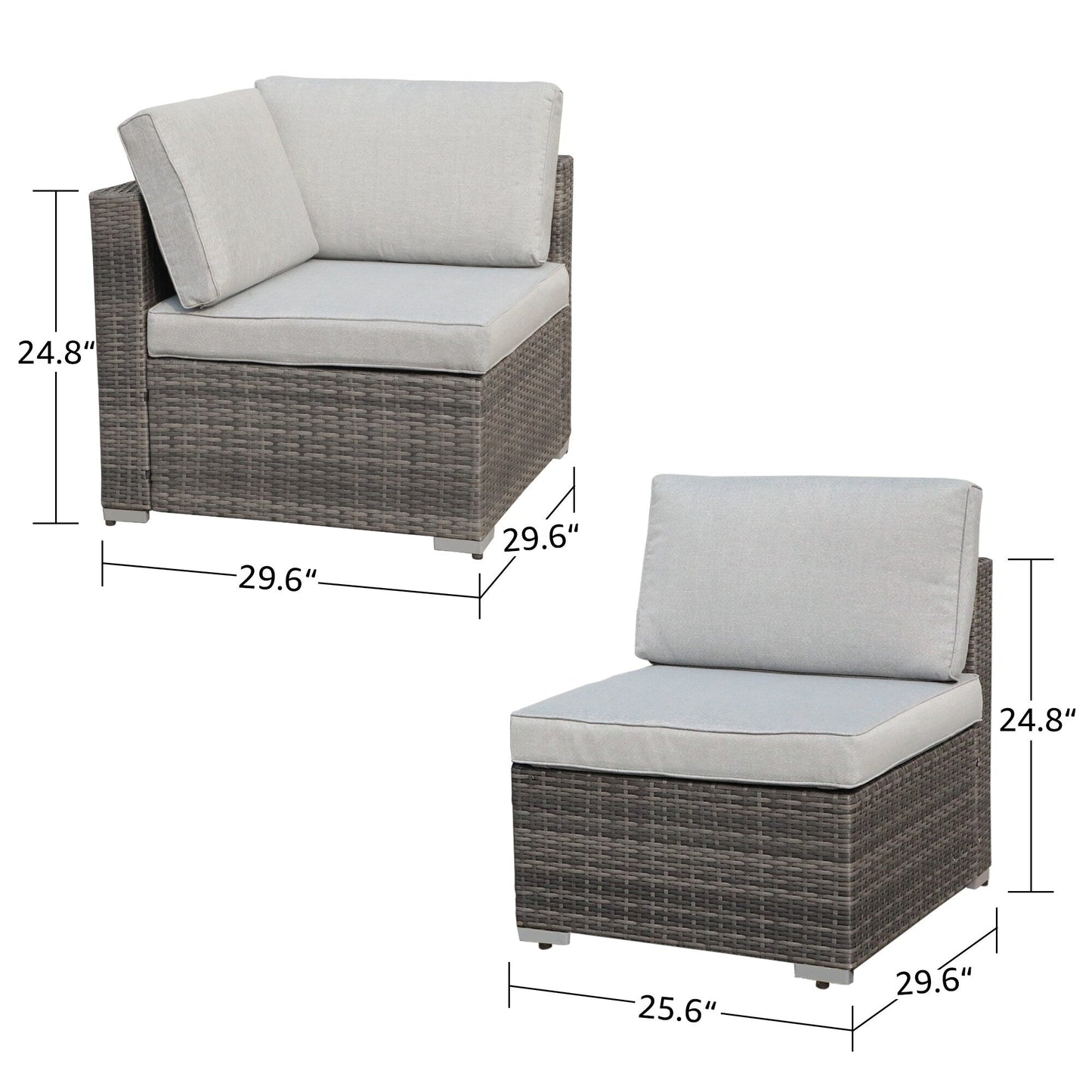 Ensemble de 2 canapés d'angle sectionnels en osier pour patio