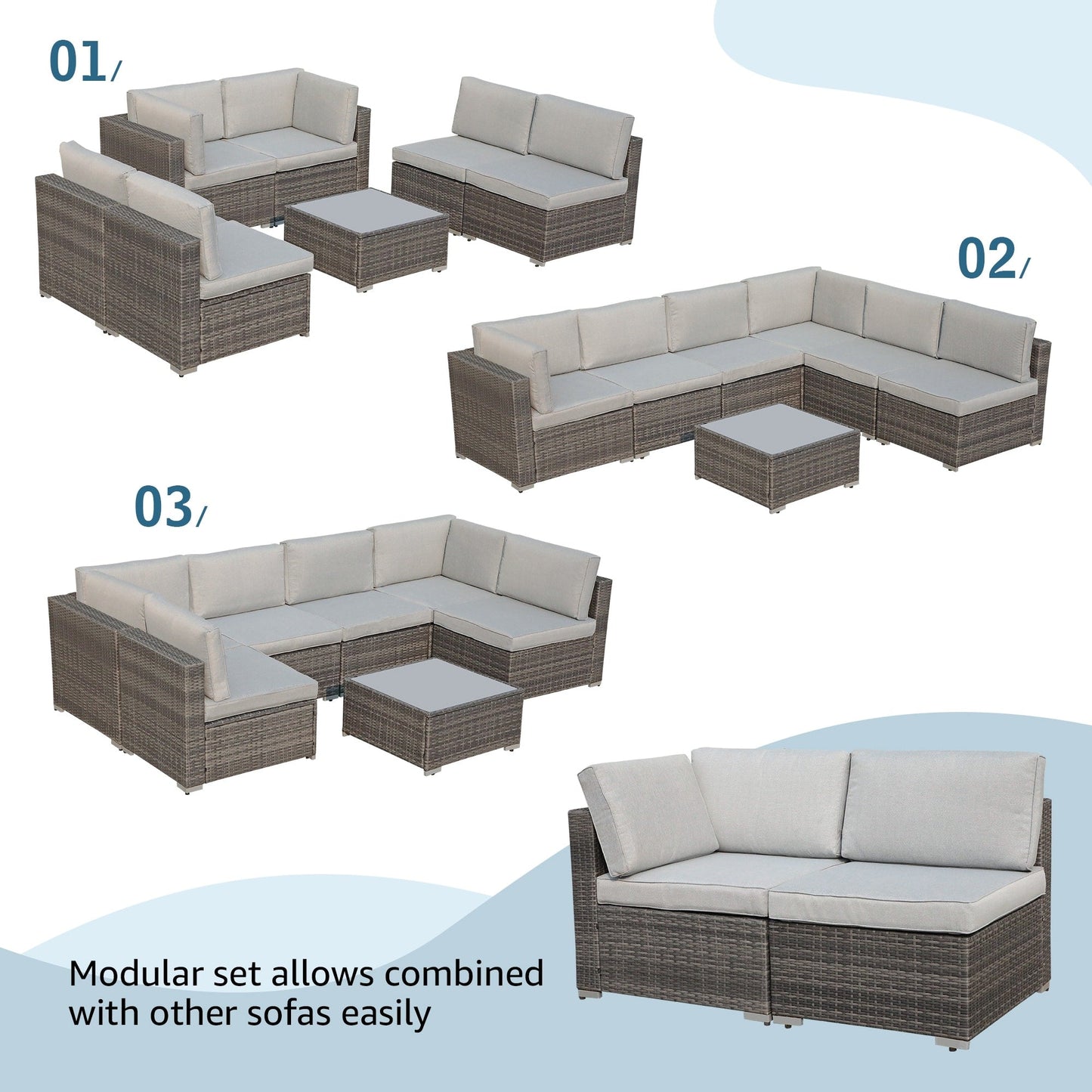 Ensemble de 2 canapés d'angle sectionnels en osier pour patio