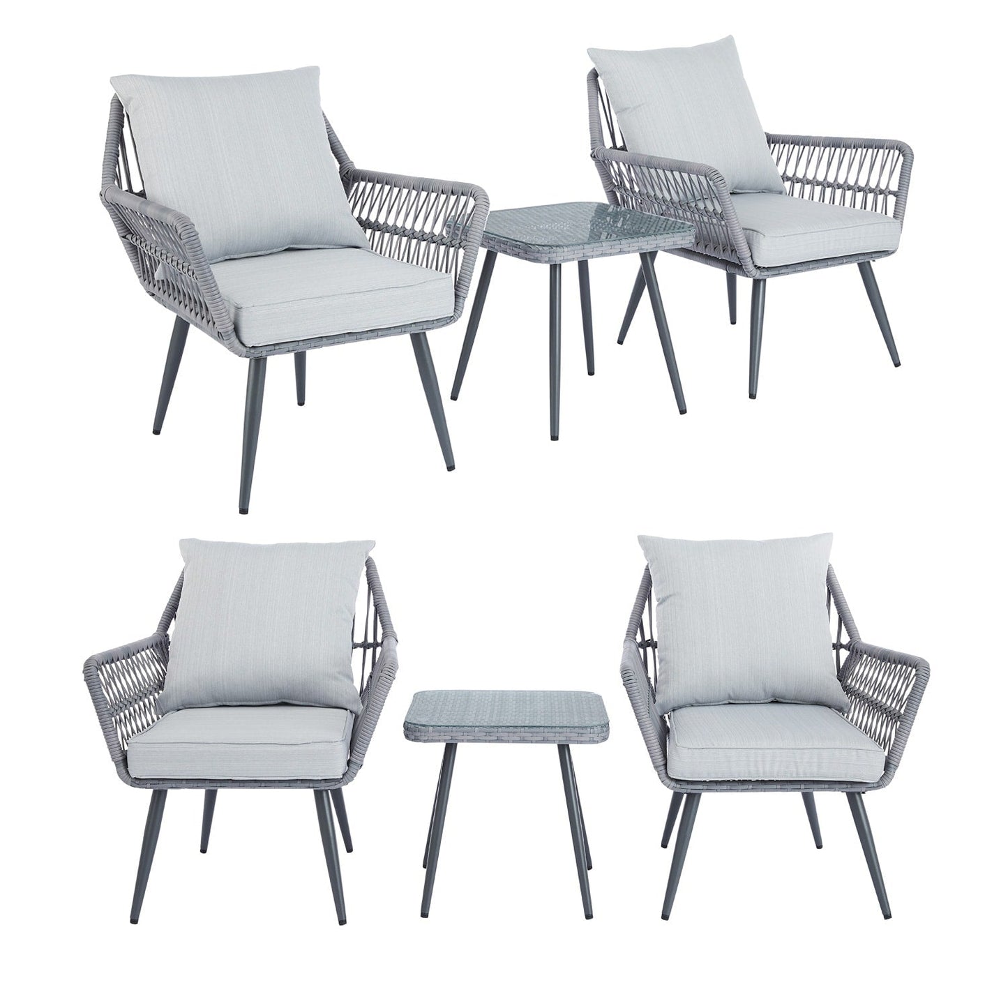 Ensemble de meubles de patio 3 pièces, petit ensemble de bistrot d'extérieur en osier et rotin, chaises de patio, ensemble de conversation avec table en verre