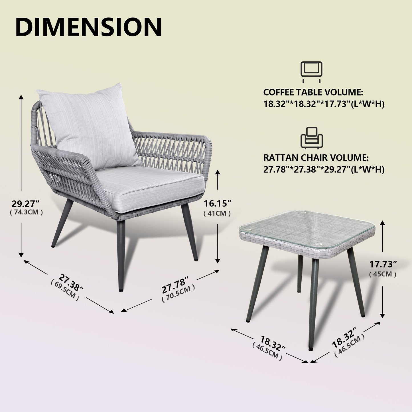 Ensemble de meubles de patio 3 pièces, petit ensemble de bistrot d'extérieur en osier et rotin, chaises de patio, ensemble de conversation avec table en verre