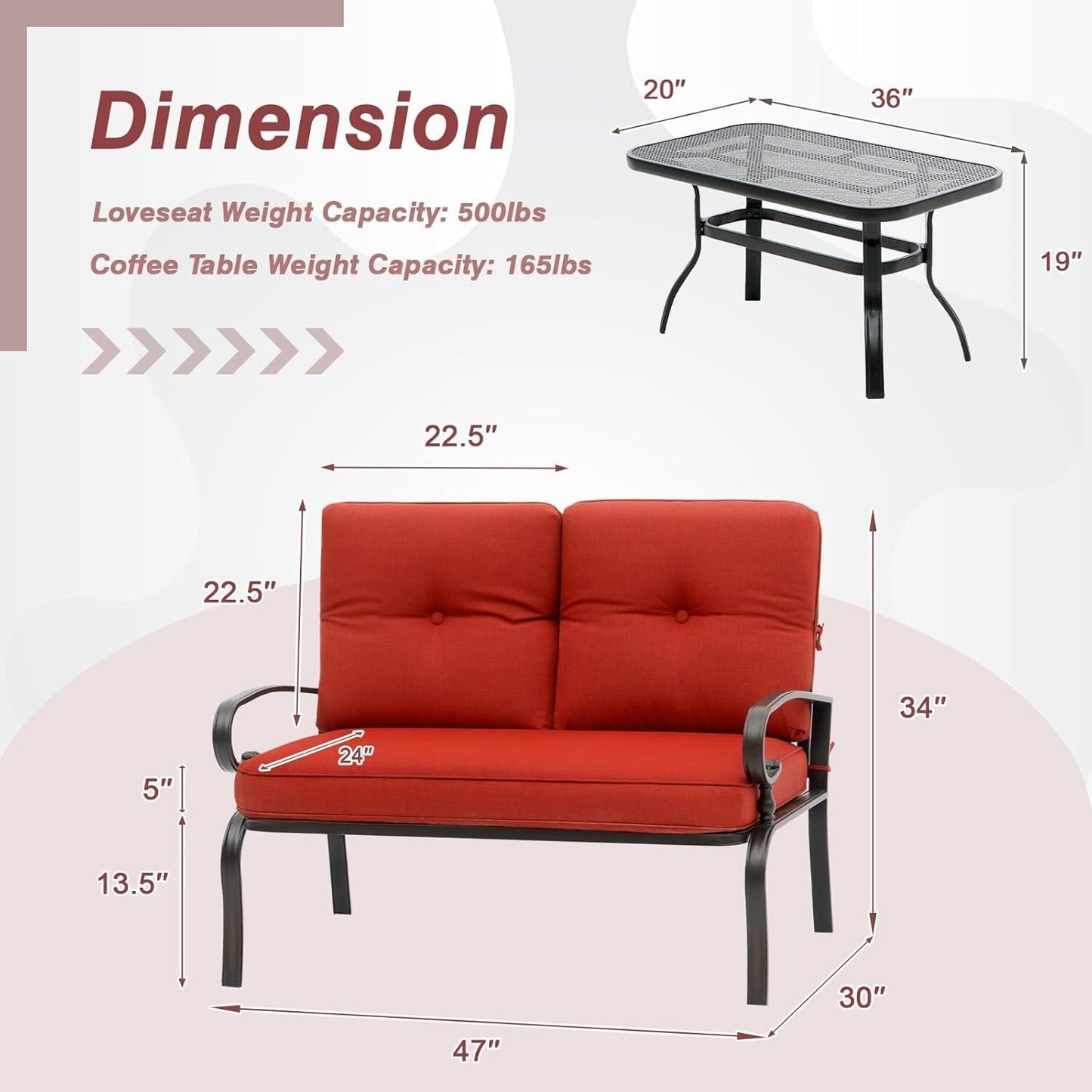 Ensemble de 2 bancs de jardin et table basse ronde pour terrasse extérieure