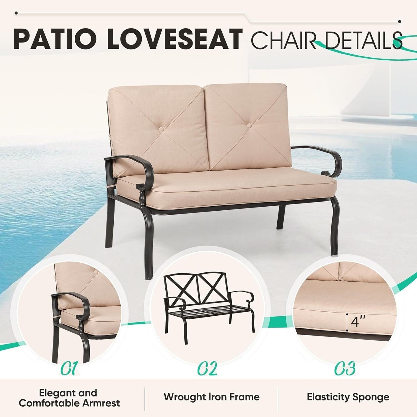 Ensemble de 2 bancs de jardin et table basse ronde pour terrasse extérieure