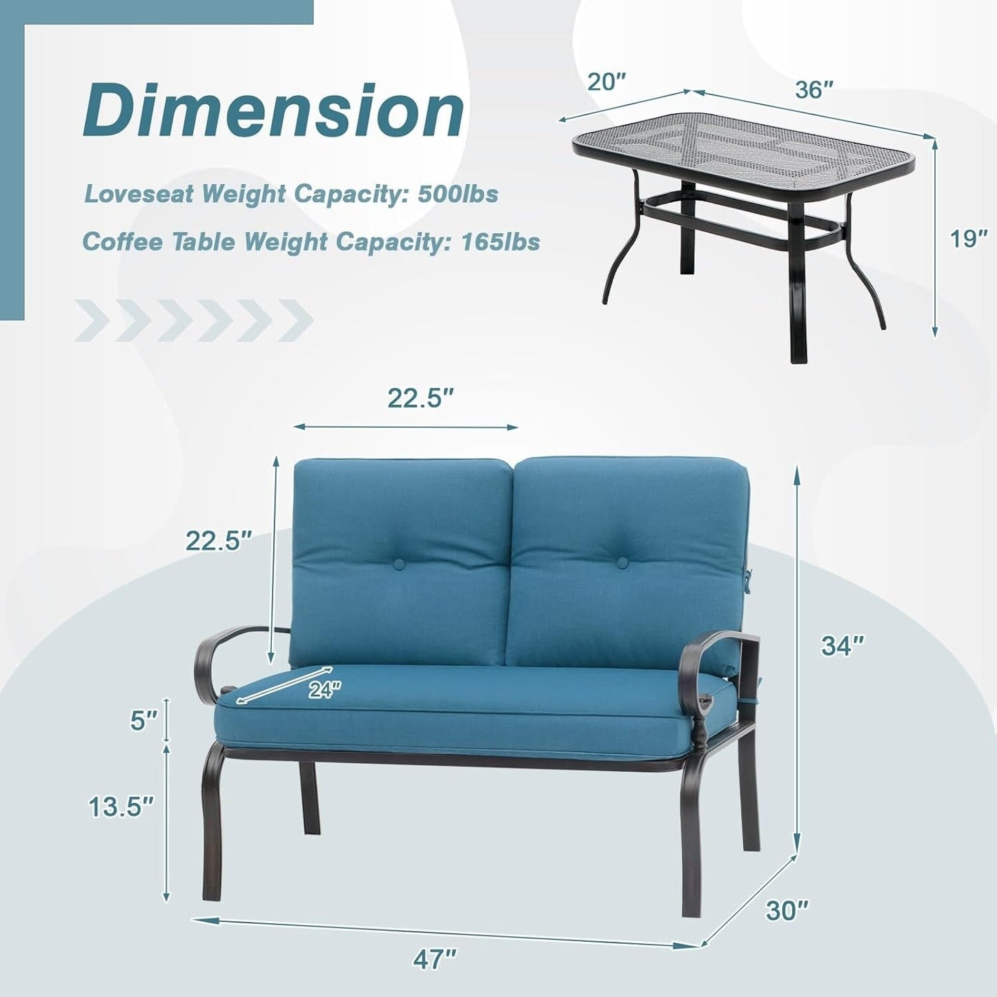 Ensemble de 2 bancs de jardin et table basse ronde pour terrasse extérieure