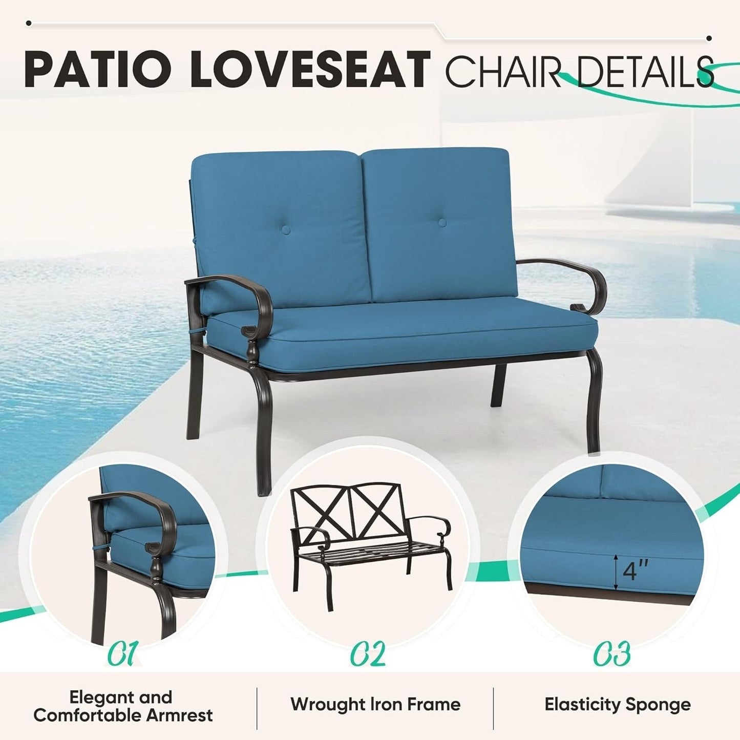 Ensemble de 2 bancs de jardin et table basse ronde pour terrasse extérieure