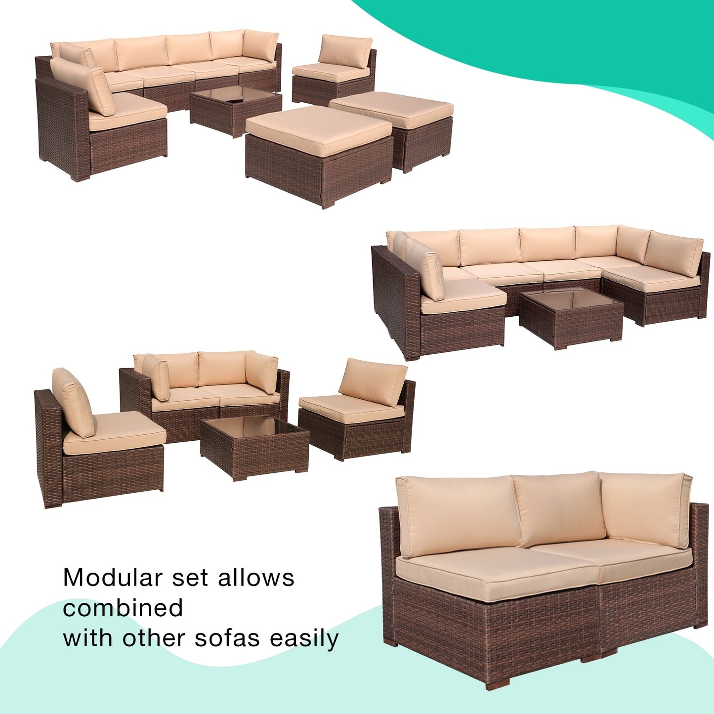 Ensemble de 2 canapés d'angle sectionnels en osier pour patio